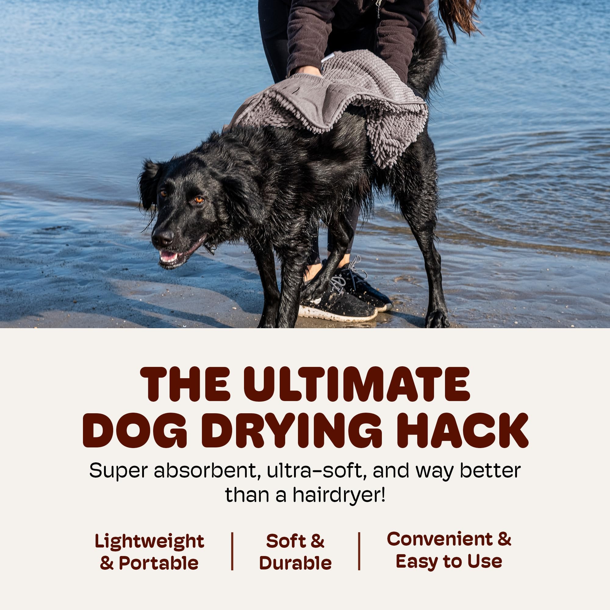 Dog Gone Smart The Dirty Dog Shammy - Fast Drying Plush Shammy Towel With Dual Hand Pockets And Elastic - Super Absorbent Microf