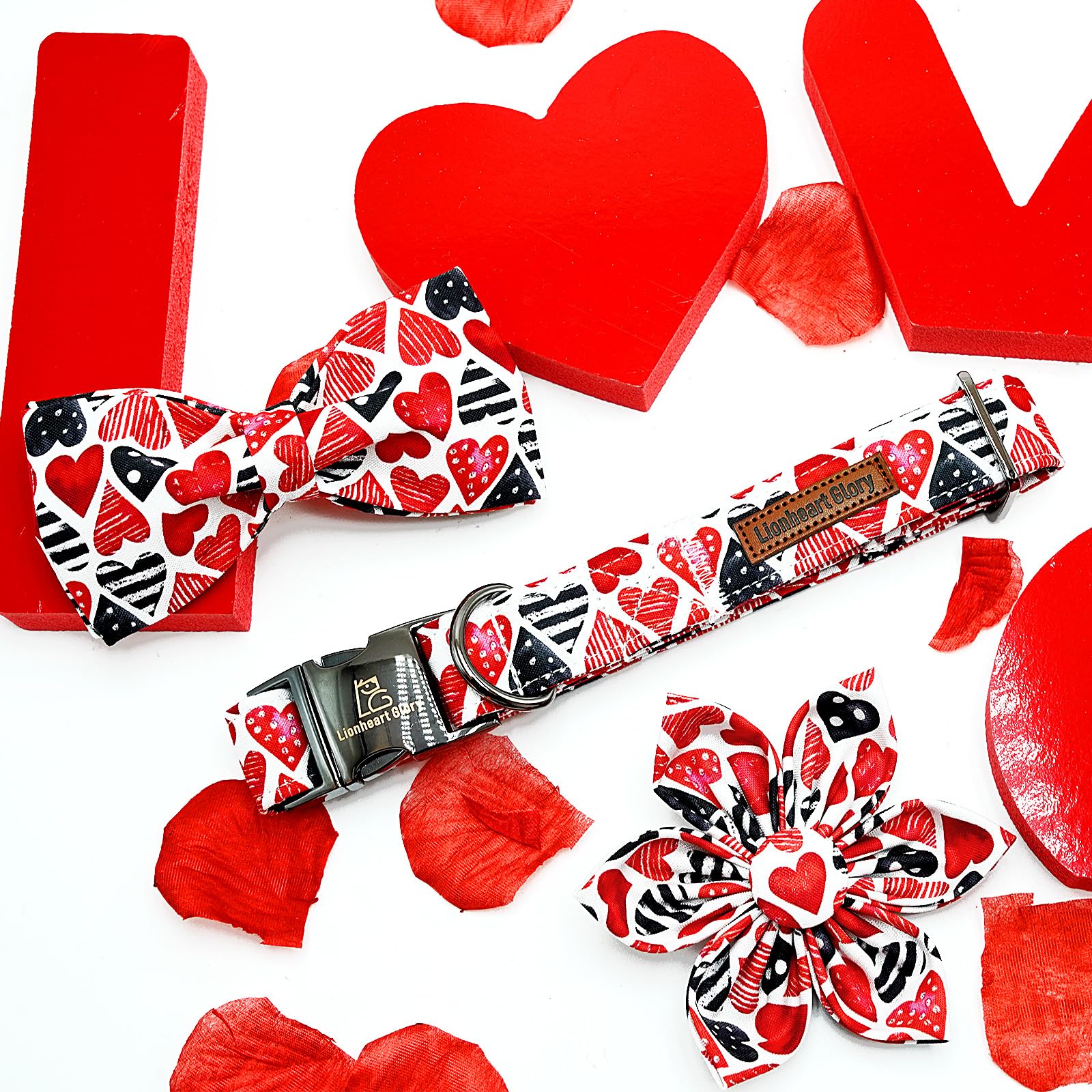 Lionheart Glory Dog Bow Collar Valentine'S Day Dog Collar For X-Small Dogs Red Hearts Print Dog Collar With Bowtie Spring Dog Co