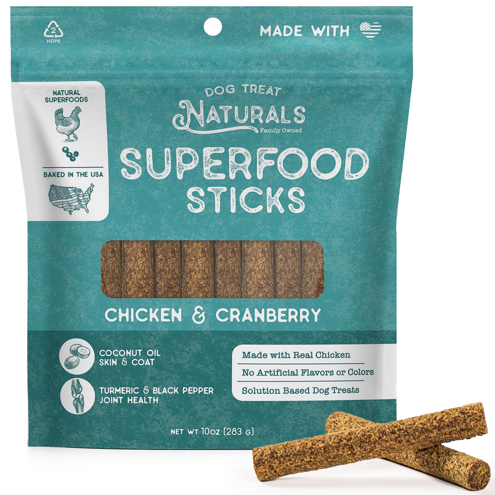 Dog Treat Naturals Chicken & Cranberry Superfood Sticks for Dogs | Premium Training Treats | with Turmeric for Joint Health | Ma