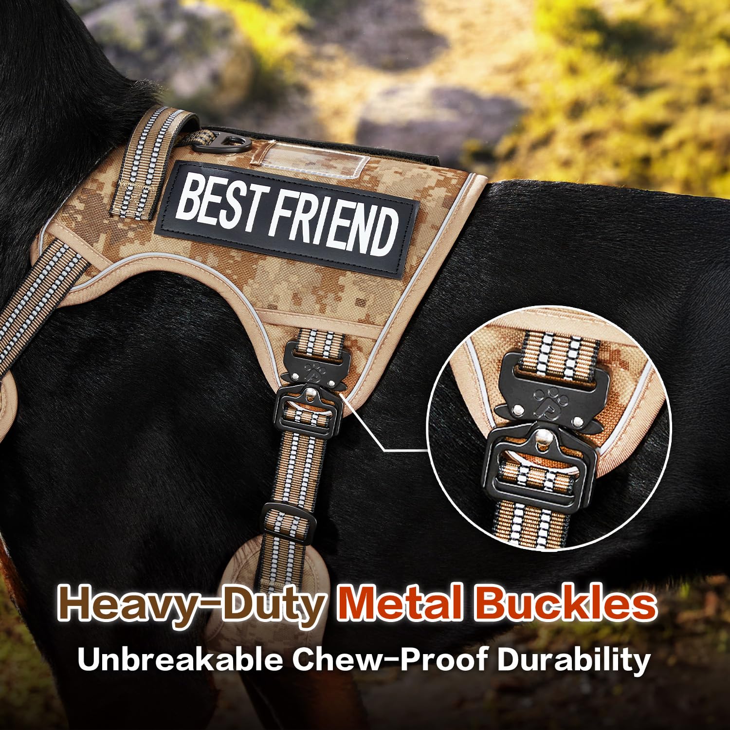 Pawspassion Tactical Dog Harness For Large Dogs, Chew-Proof Metal Hardware, Heavy Duty No Pull Dog Harness, Reflective Strips, A