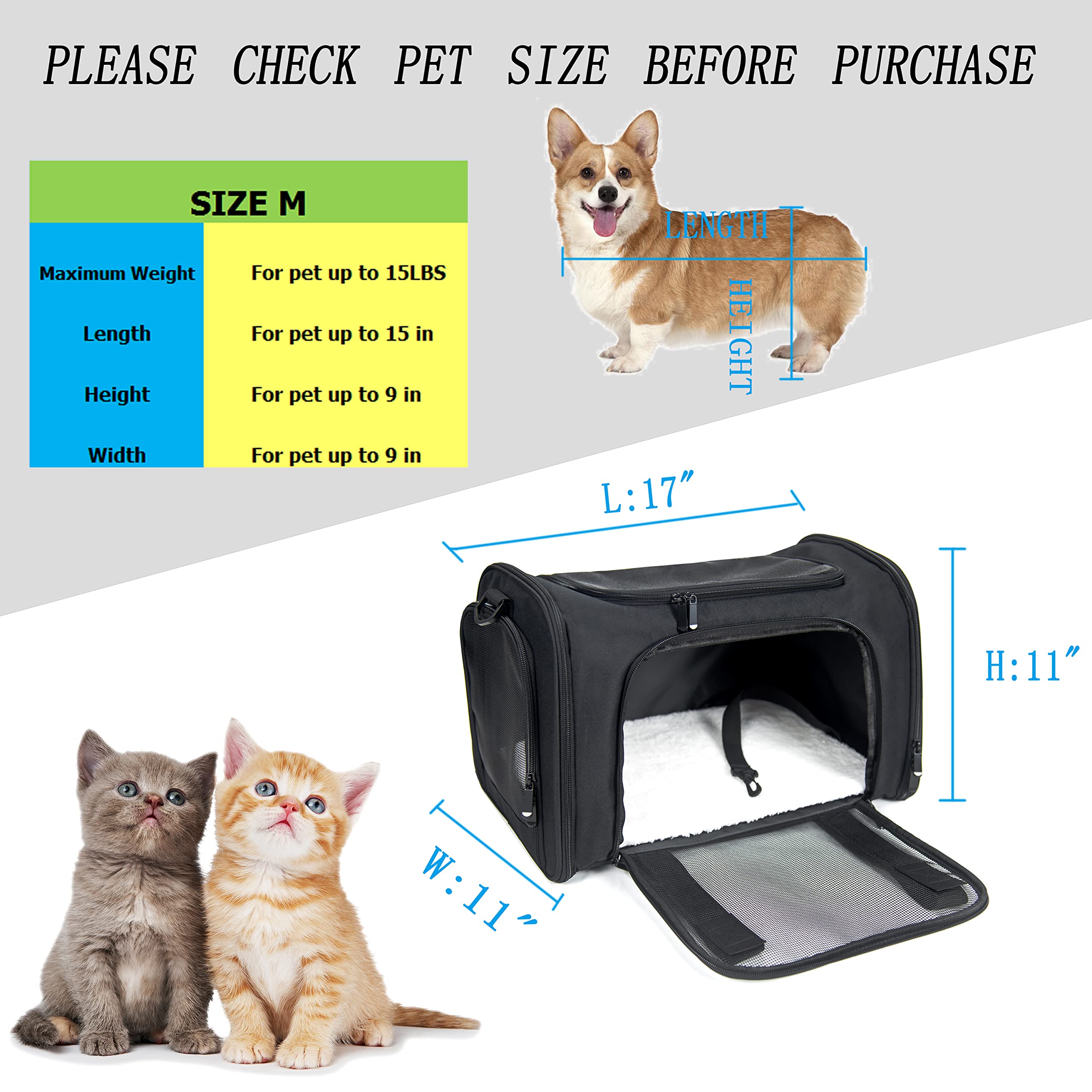 Nextfri Soft Sided Carrier For Small Medium Cats Dogs,Tsa Airline Approved Collapsible Travel Pet Carrier Medium Black