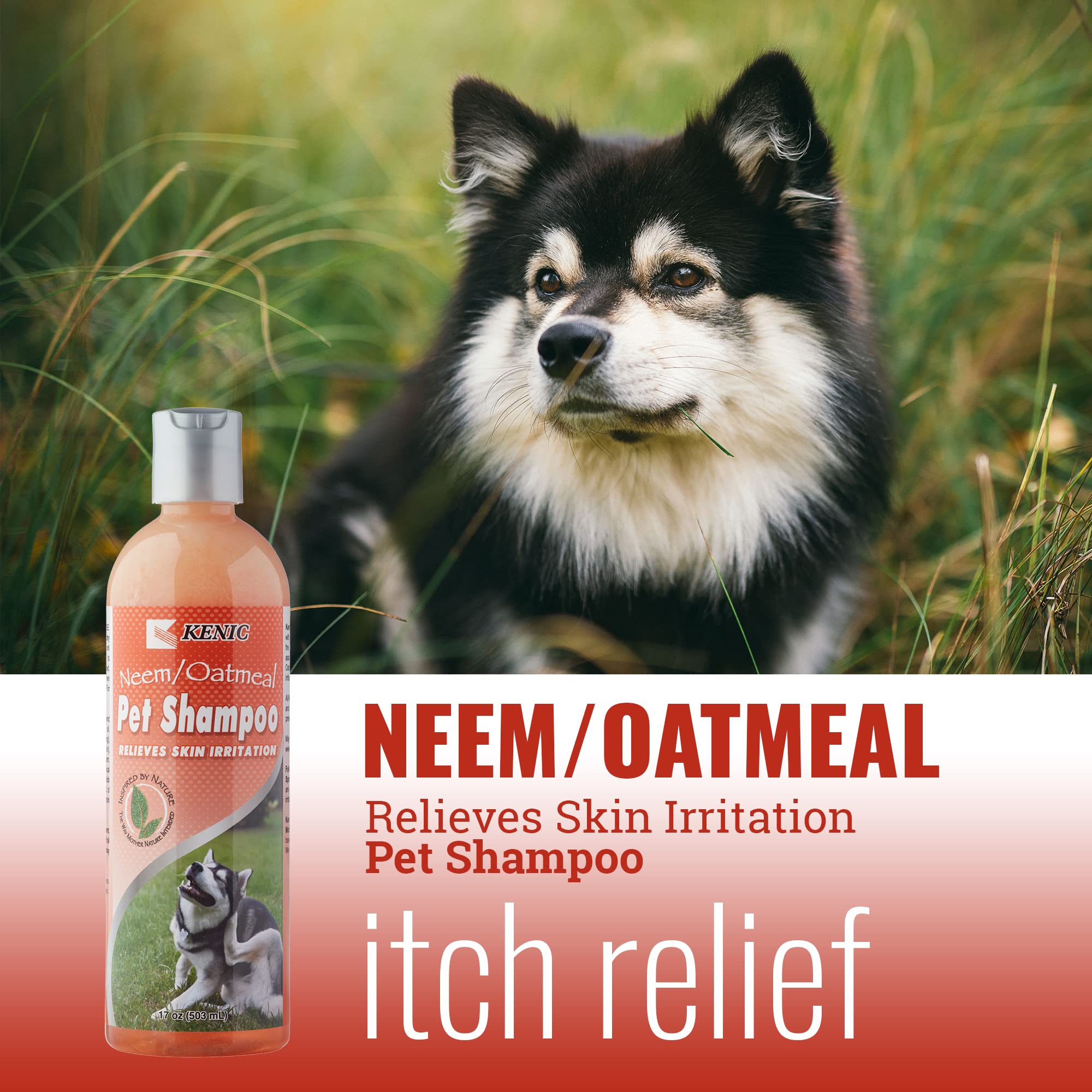 Kenic Neem & Oatmeal Dog Shampoo Treatment - Anti-Itch, Soap & Paraben Free, pH Balanced, 16 oz, Liquid, Made in USA