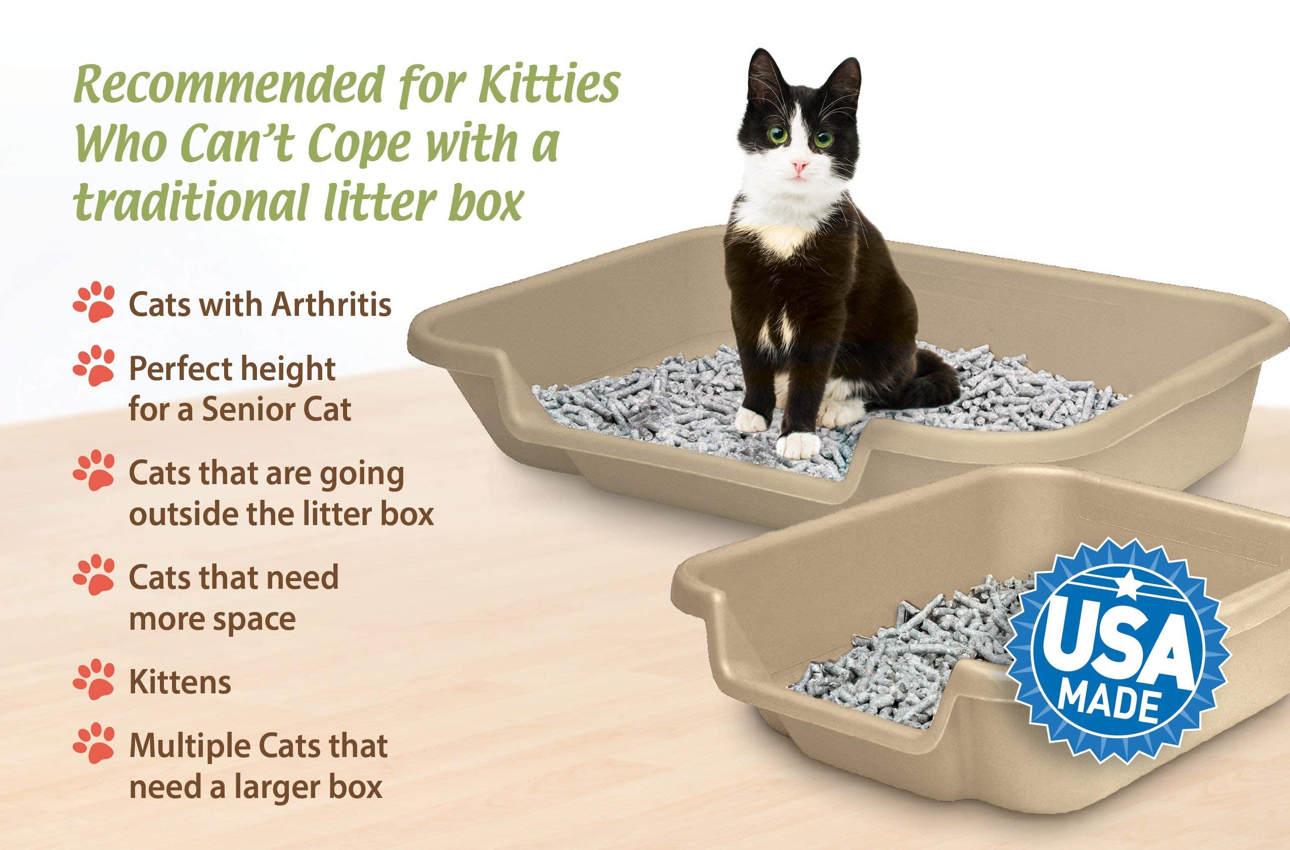 Kittygohere Senior Cat Litter Box 2 Pack, Large Beach Sand Low Entrance Kitty Litter Box, Sized For Cats Comfort, Perfect For Senior And Arthritic Cats, Made In Usa