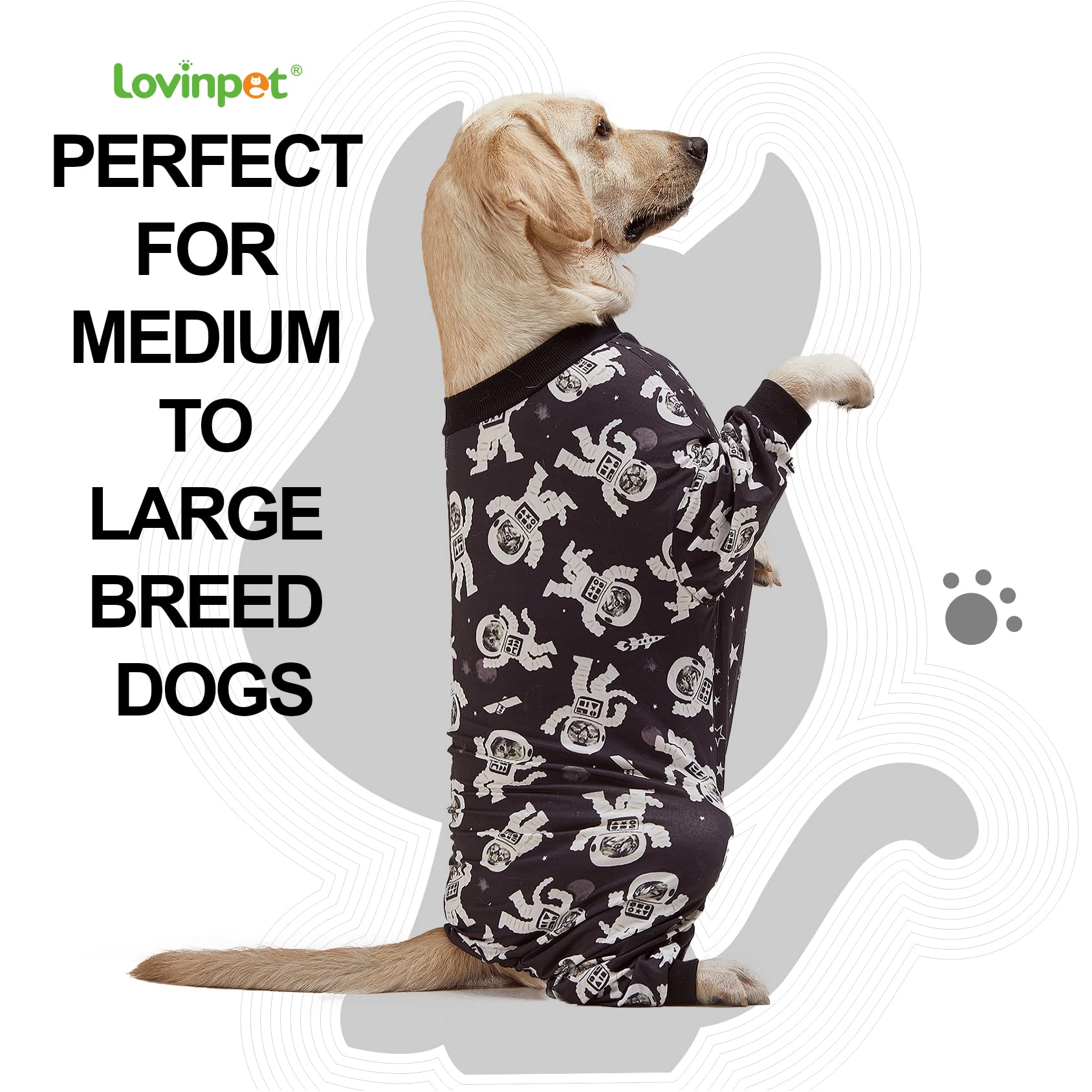 Lovinpet Pjs For Dogs - Large Dogs, Slim Fit, Lightweight Pullover, Astronaut Print, Pitbull/Large Breed Pj'S /3Xl