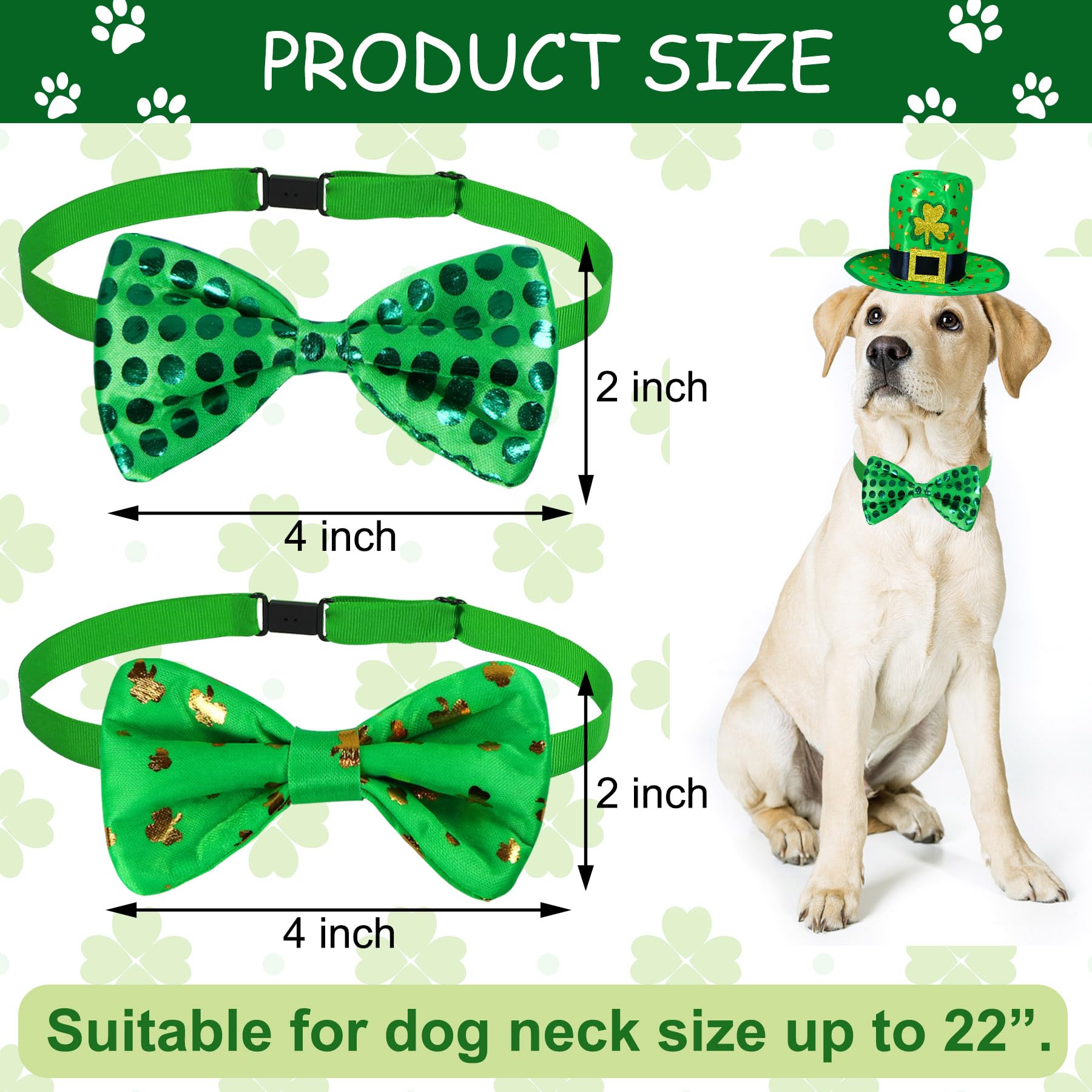 Goyoswa Goyoswa 3 Pcs Dog St. Patrick'S Day Outfit, St Patricks Day Dog Clothes Green Shamrock Dog Hat Dog Bow Tie Collar For Sm
