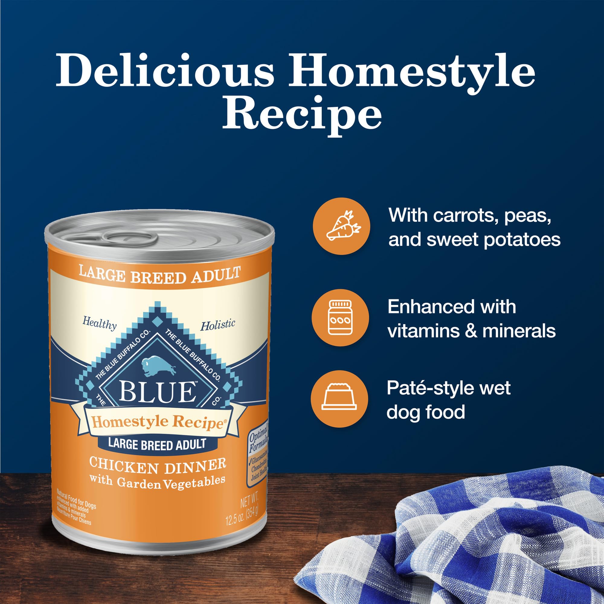 Blue Buffalo Homestyle Recipe Large Breed Adult Wet Dog Food, Made with Natural Ingredients, Chicken Dinner With Garden Vegetabl