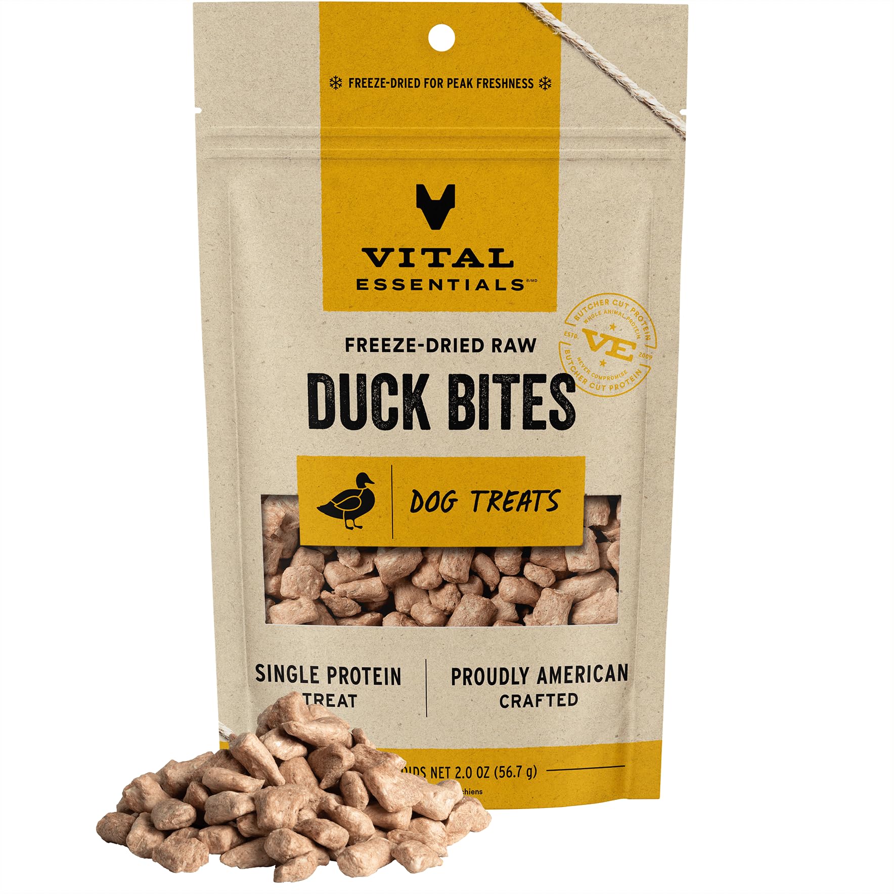 Vital Essentials Freeze Dried Raw Whole Animal Dog Treats, Duck Bites, 2 oz
