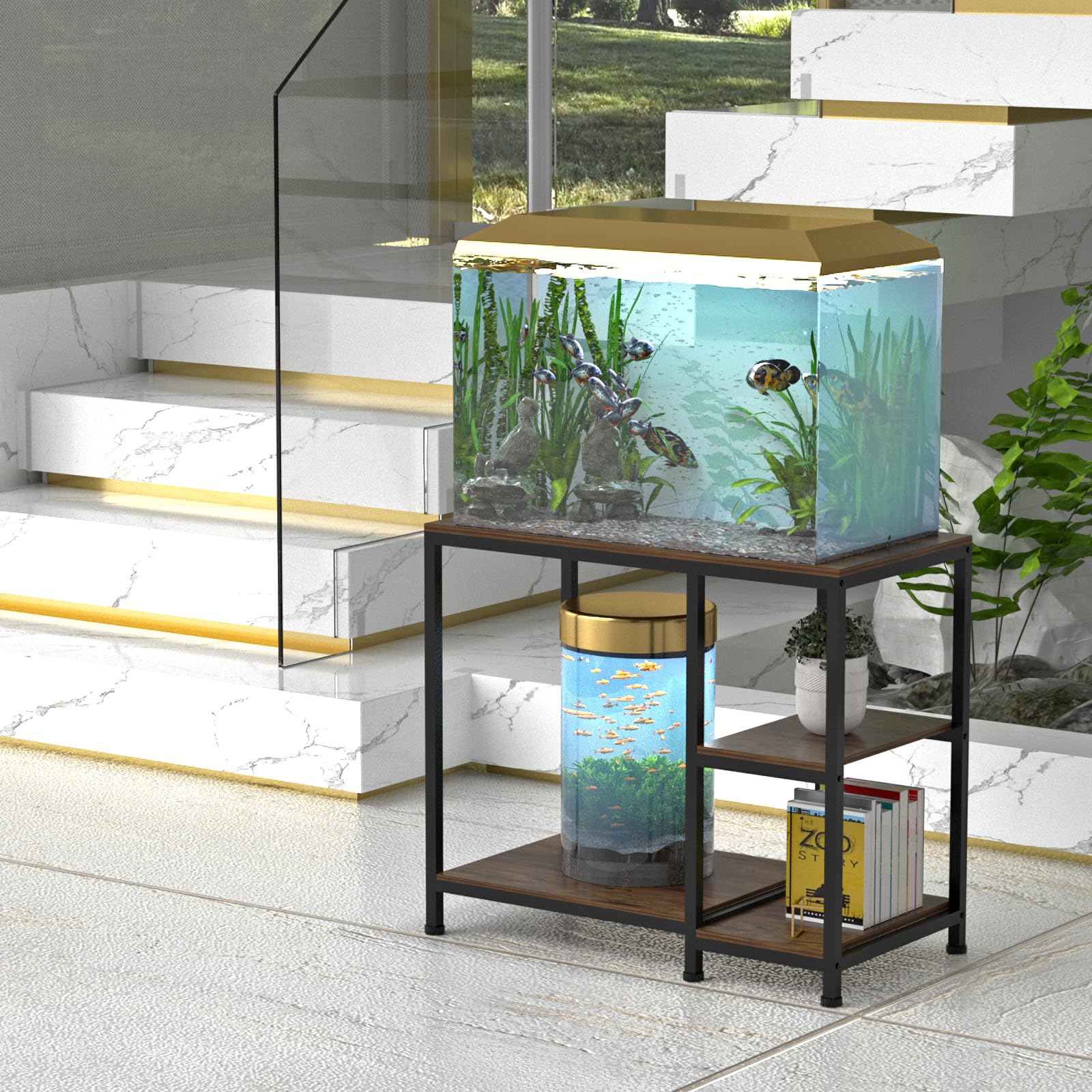 VANVERB Fish Tank Stand for 40 Gallon, Wood Aquarium Stand with Shelves for Fish Tank Accessories Storage, 660LBS Capacity