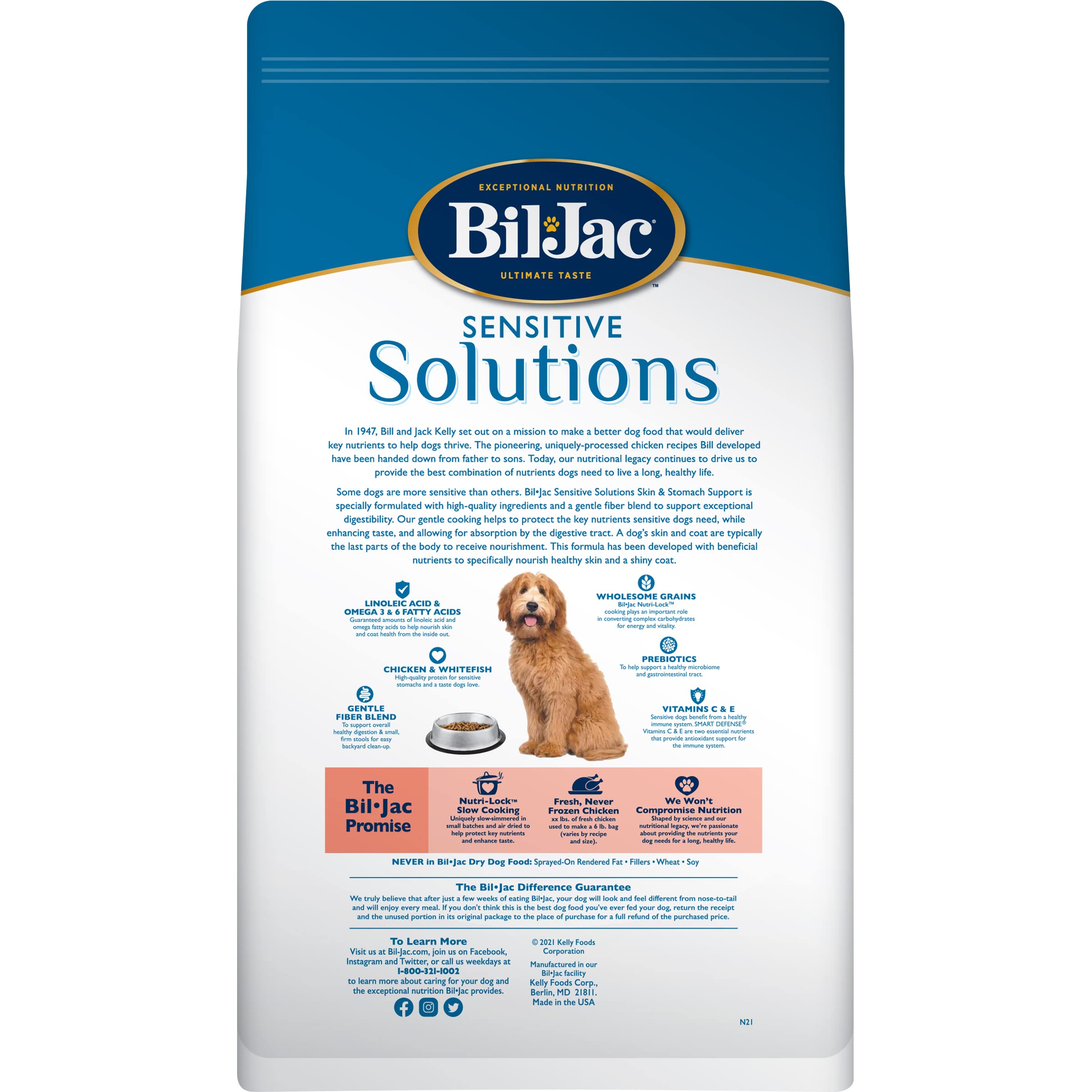 Bil-Jac Sensitive Stomach Dog Food Dry 6 lb Bag - Sensitive Solutions Formula with Whitefish - Small or Large Breed - Super Prem
