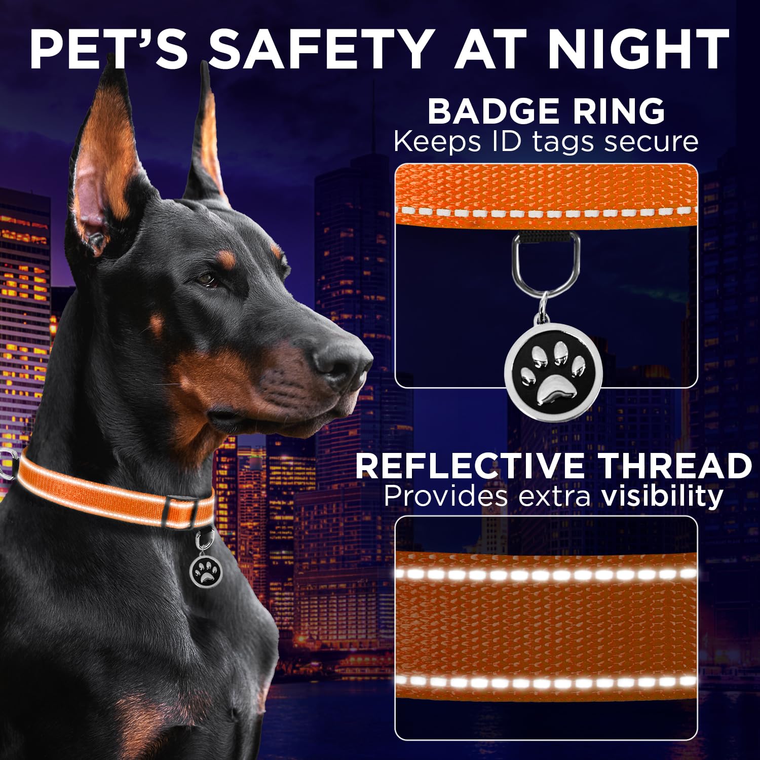 Teceum Reflective Pet Collar - Orange - S - Extra Soft Padding - Basic Nylon Dog Collar - Quick Release Buckle - Fits Small, Med