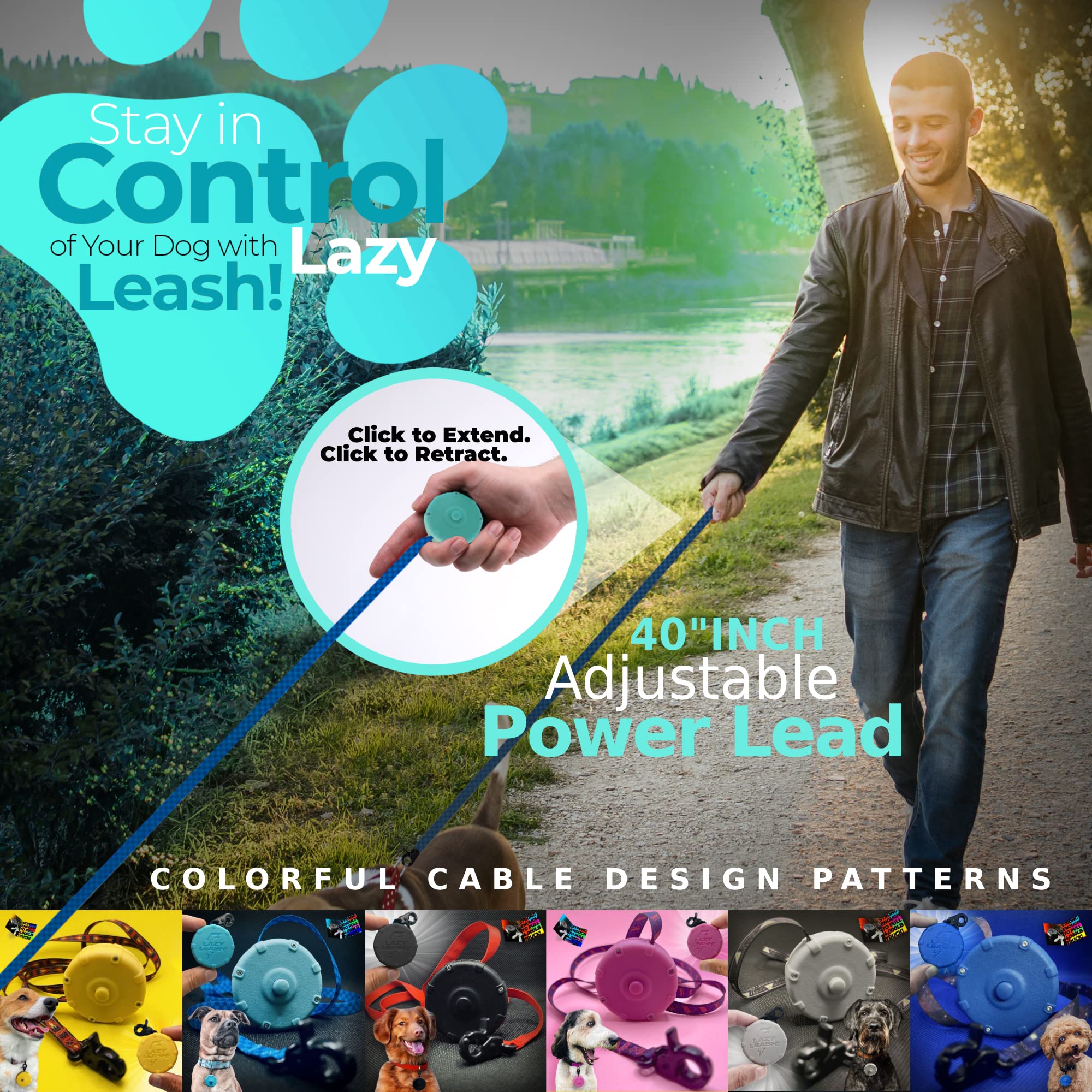 Color Bubbles + Free Bonus Leash! 40'' Wearable Mini Adjustable Dog Leash For Hiking, Training & Adventure - Powerful Lightweigh