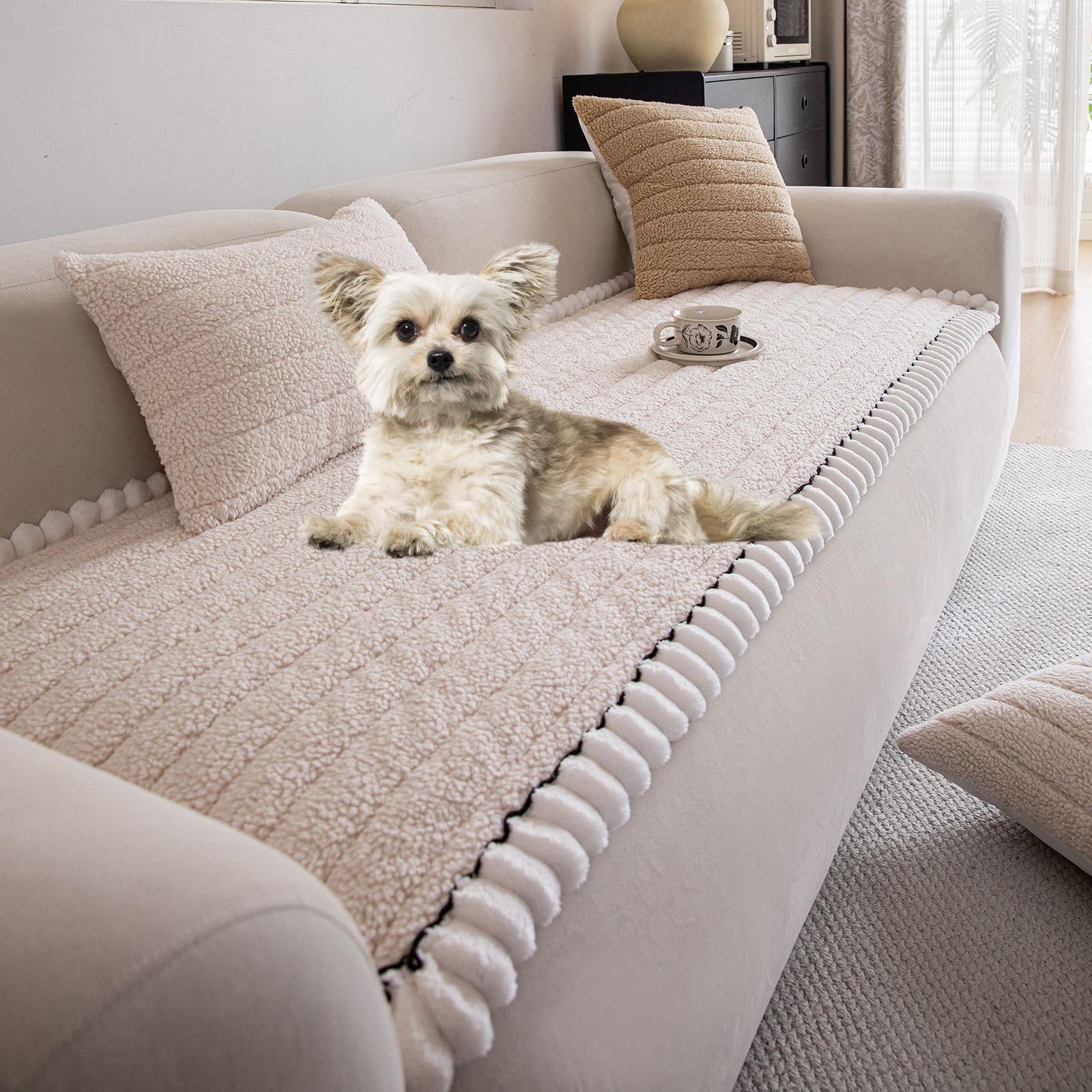 XSlive Sherpa Fleece Dog Couch Cover Soft Thick Fuzzy Sofa Cover NonSlip Fluffy Dog Bed Cover Pet Blanket Sofa Couch Furniture 