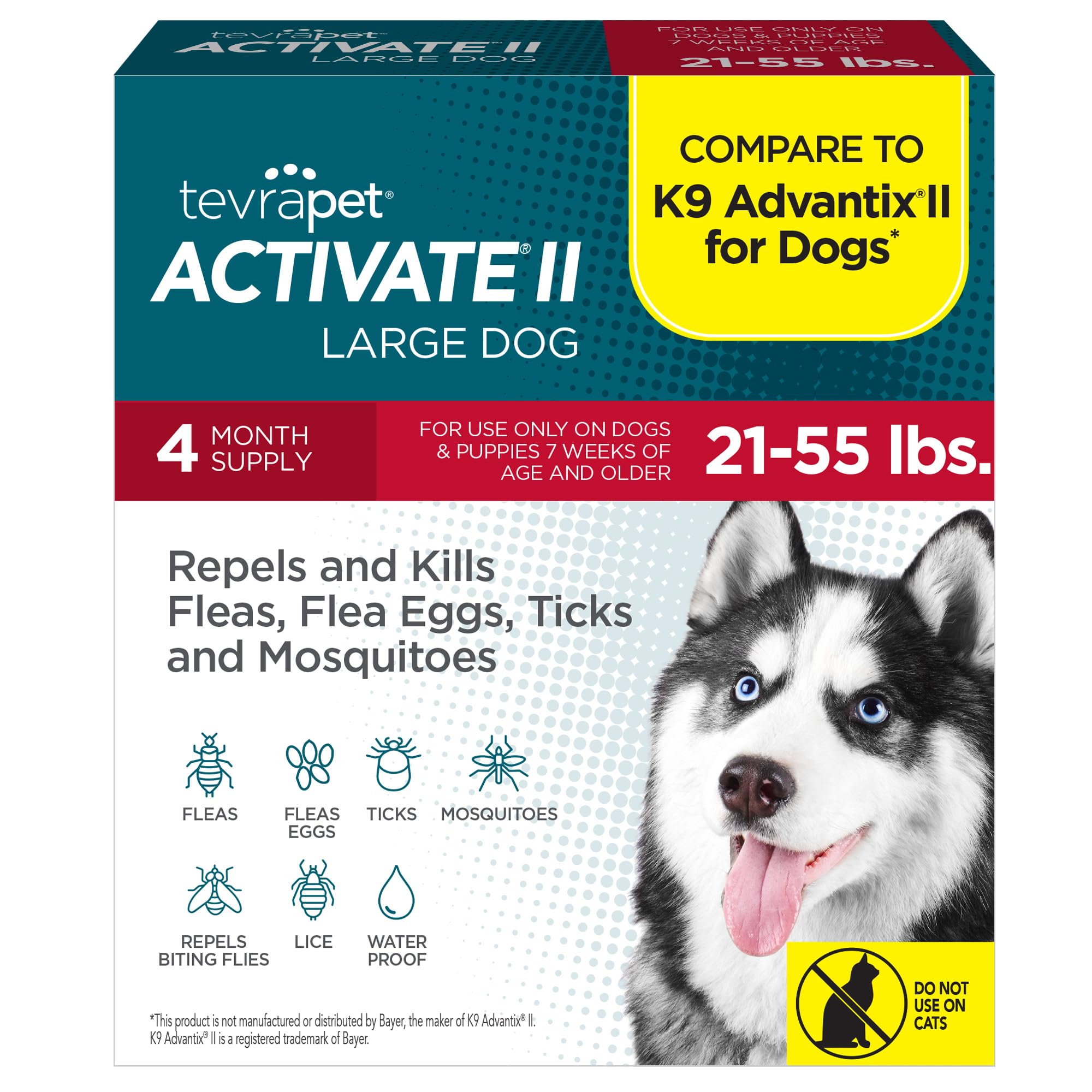Activate II Flea and Tick Prevention for Dogs  4 Count  Large Dogs 21-55 lbs  Topical Drops  4 Months Flea Treatment