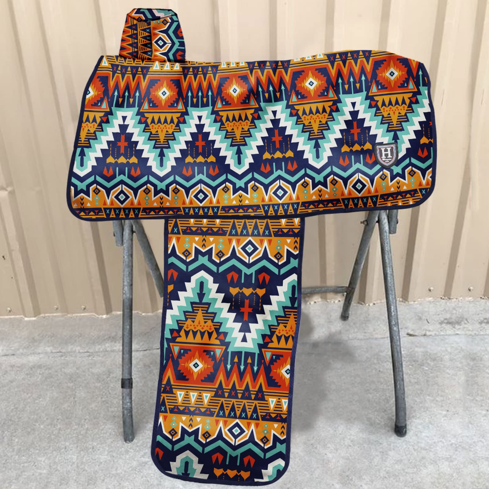 Harrison Howard Waterproof Western Saddle Cover - Tribal Vibe, Model WSCP0102, Stylish Prints for Pristine Saddle Protection