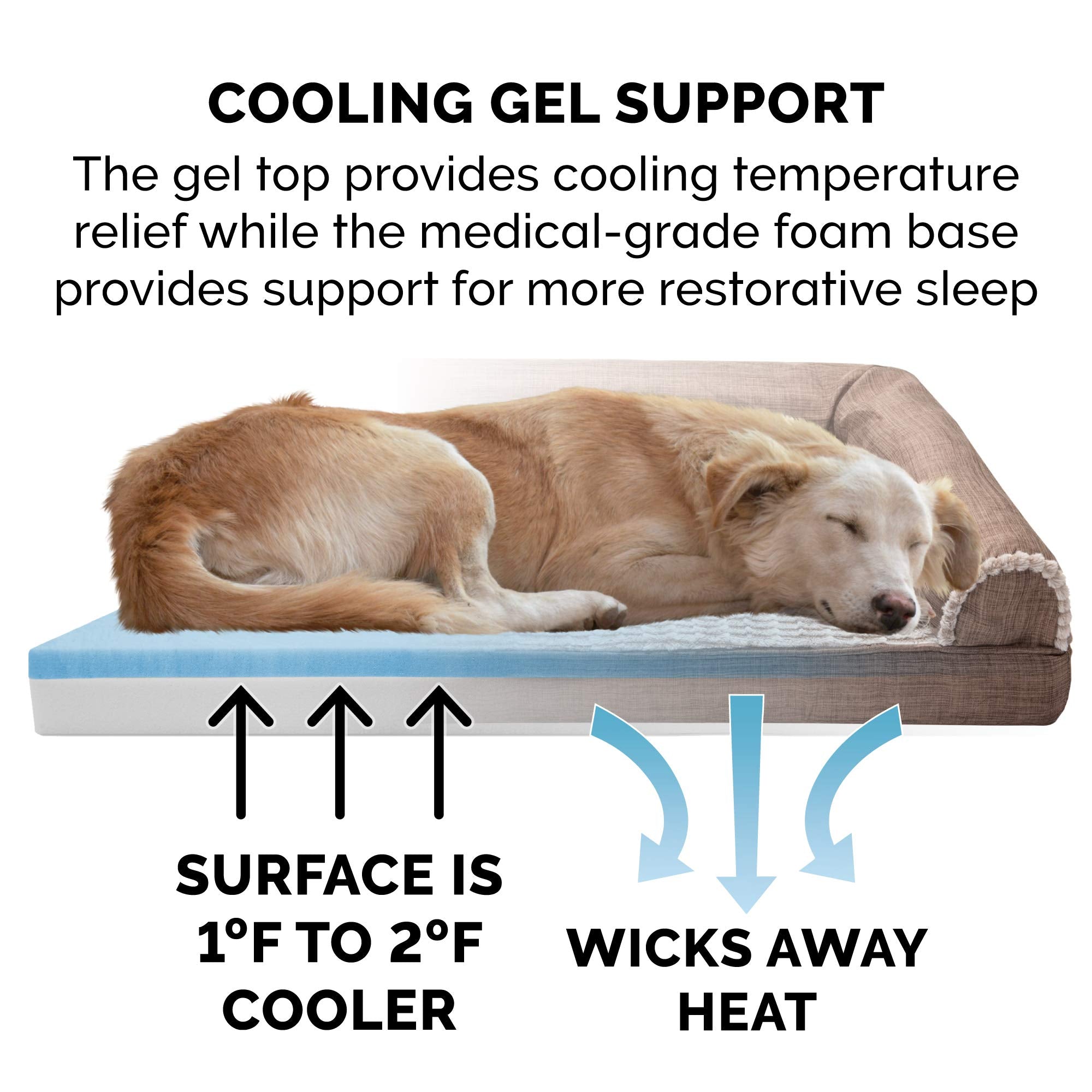 Furhaven Cooling Gel Dog Bed for Large Dogs w/ Removable Bolsters & Washable Cover, For Dogs Up to 95 lbs - Luxe Faux Fur & Perf