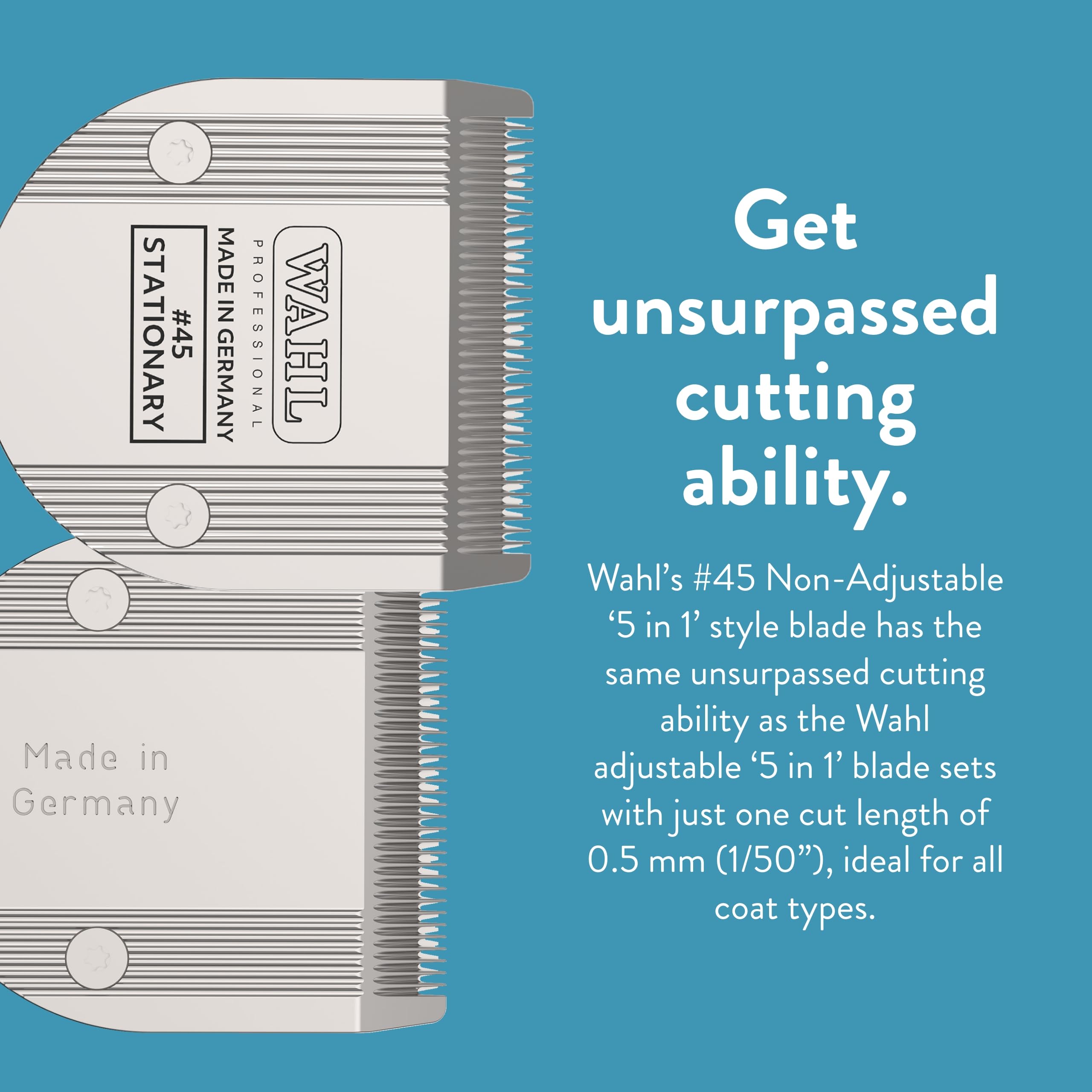 Wahl Professional Animal #45 Non-Adjustable Blade Arco, 5 Style Groom, Bravura, Chromado, Creativa & Figura 5-In-1 Pet, Dog & Horse Clippers (#41873-7190) Clipper Replacement Blades - Silver