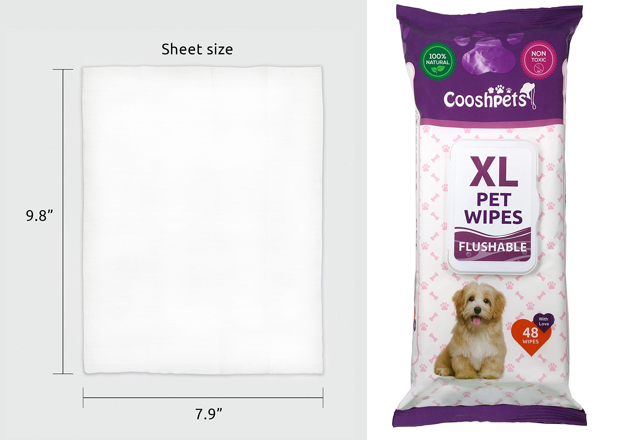 Cooshpets Premium Formulations Xl Flushable Pet Wipes - Deodorizing,Grooming Wipes For Dogs & Cats - Earth-Friendly, Hypoallergenic Value Buy (6 Packs X 48 Wipes = 288 Wipes)