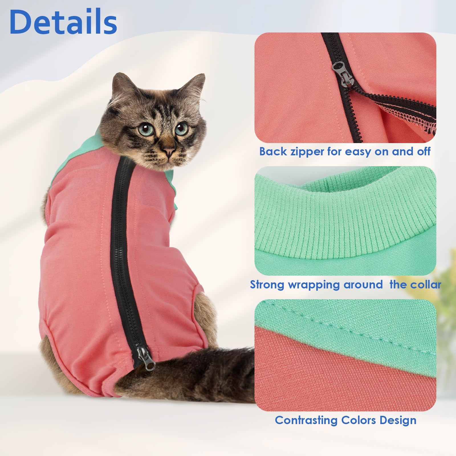 Cat Surgery Recovery Suit For Female Cats,Post-Spay/Neuter Onesie With Breathable Fabric & Back Zipper,Abdominal Wound Protectio