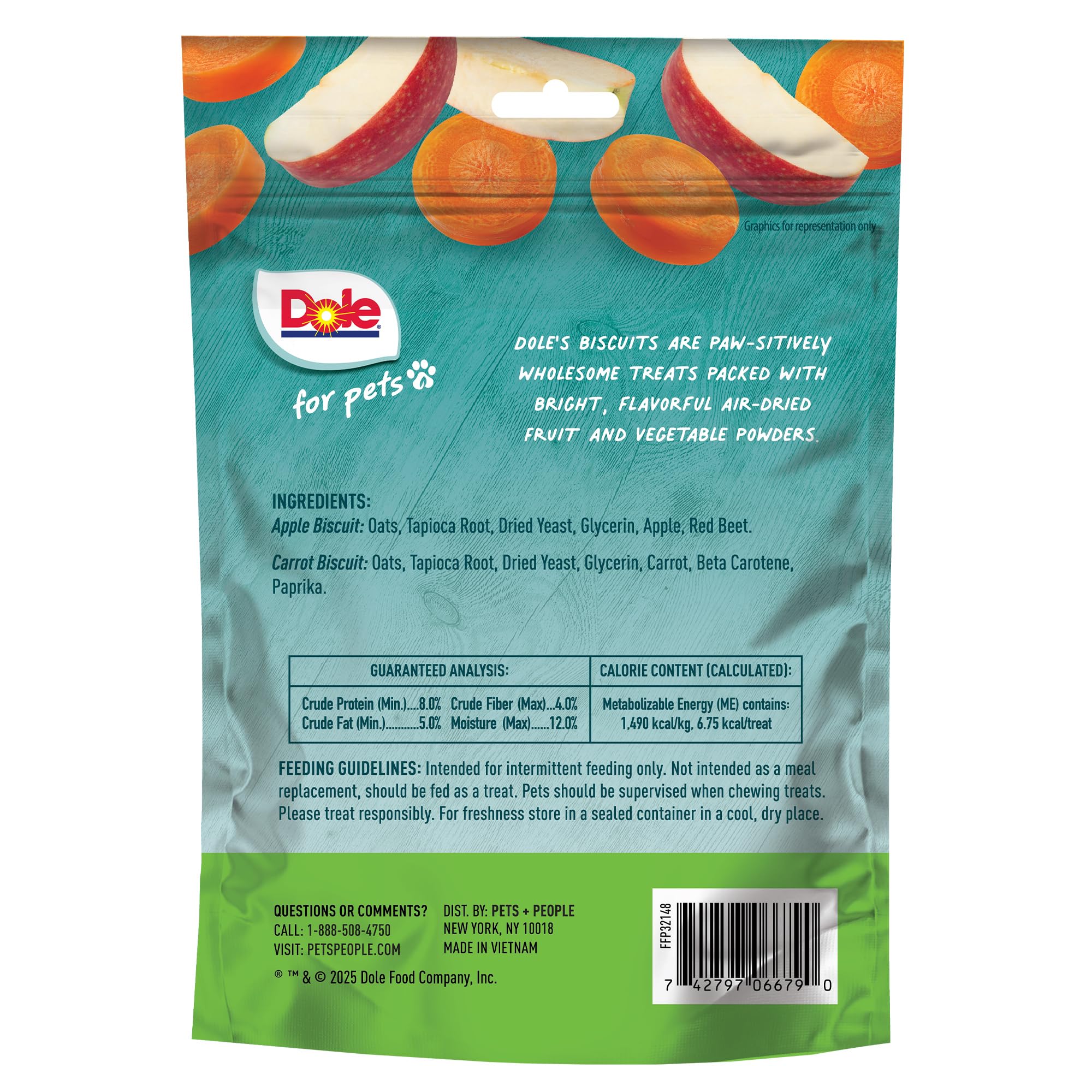 Dole Freshly Fetched Dog Biscuits, Apple & Carrot, 7oz - No Wheat, Corn, Soy, or Artificial Ingredients