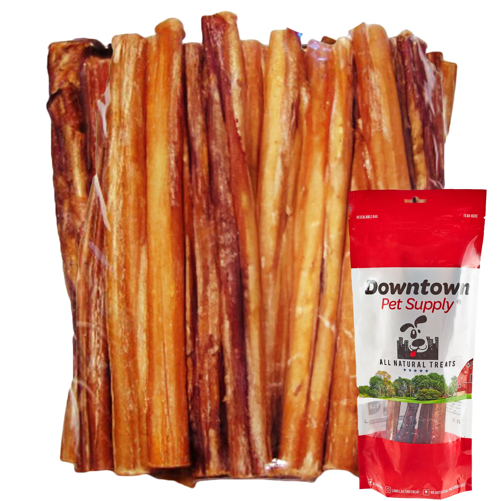 Downtown Pet Supply 12-inch Bully Sticks for Large Dogs, Pack of 4 - Single Ingredient, Rawhide Free Dog Chews for Aggressive Ch