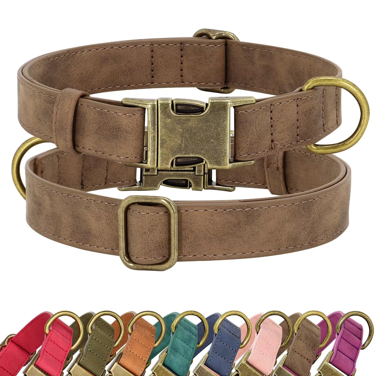 Didog Soft Leather Dog Collar, Durable Heavy Duty Dog Collars With Quick Release Metal Buckle, Adjustable Pet Collar Faux Leathe