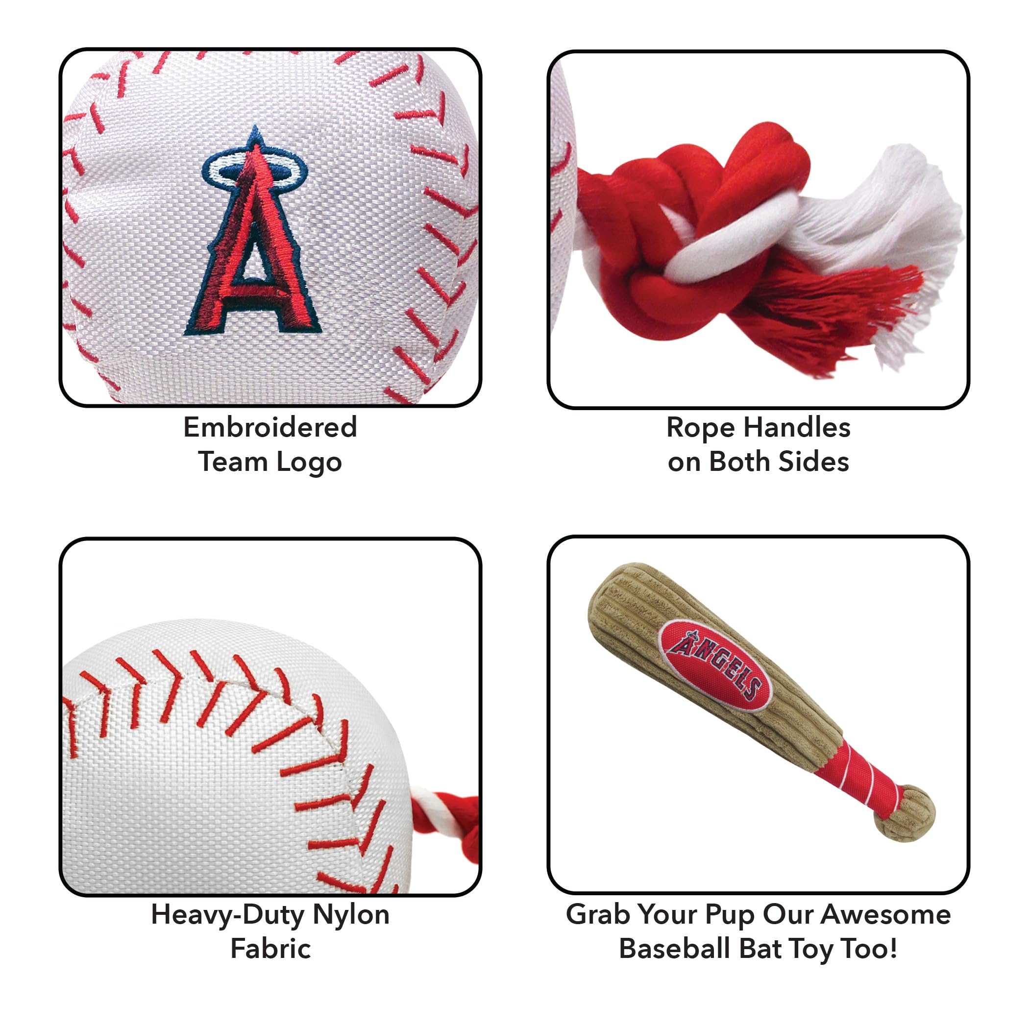 Mlb Los Angeles Angels Baseball Rope Toy For Dogs & Cats. Tough Nylon, Sporty Baseball Design, Heavy-Duty Ropes With Inner Squeaker