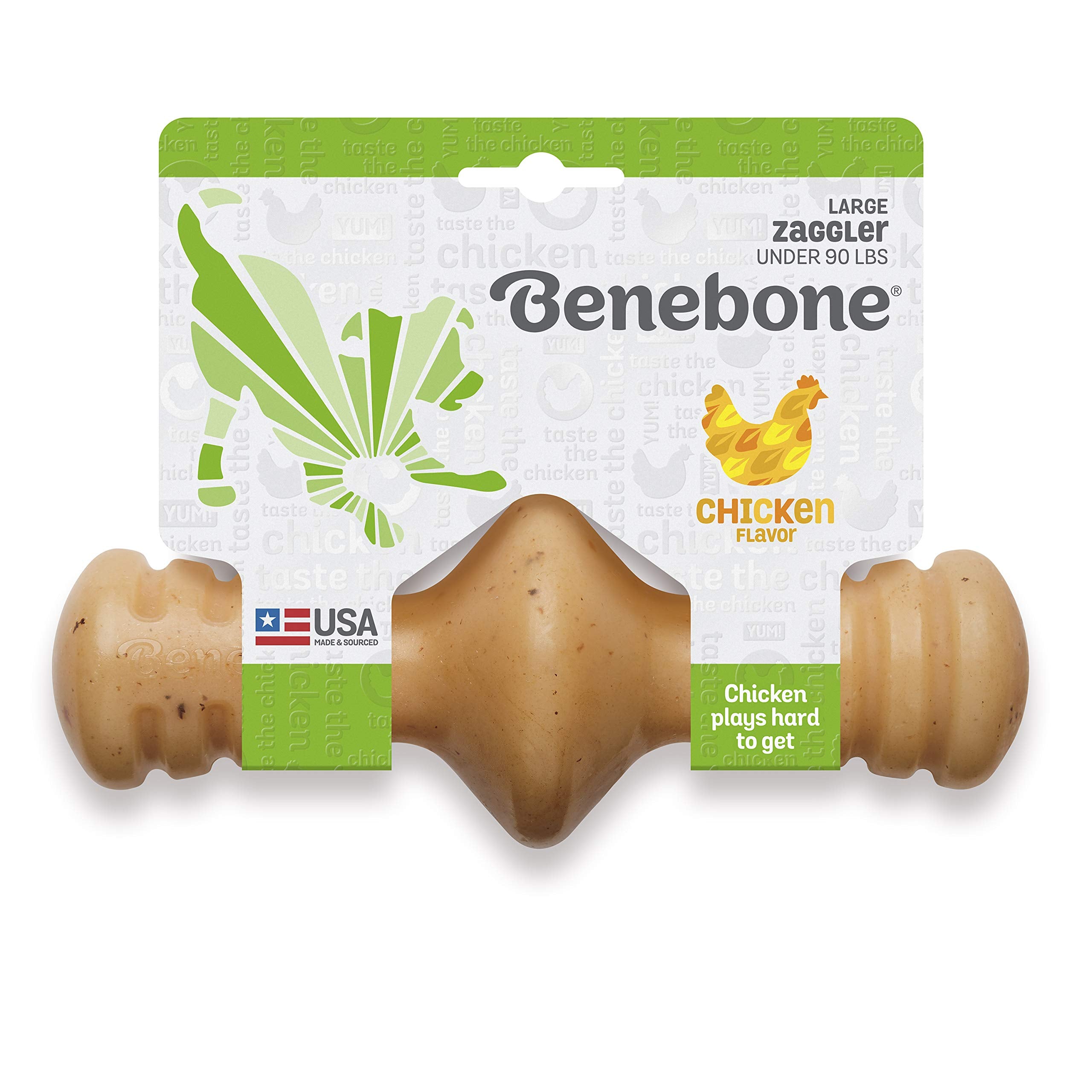 Benebone Zaggler Rolling Dog Chew Toy for Aggressive Chewers, Real Chicken, Made in USA, Large