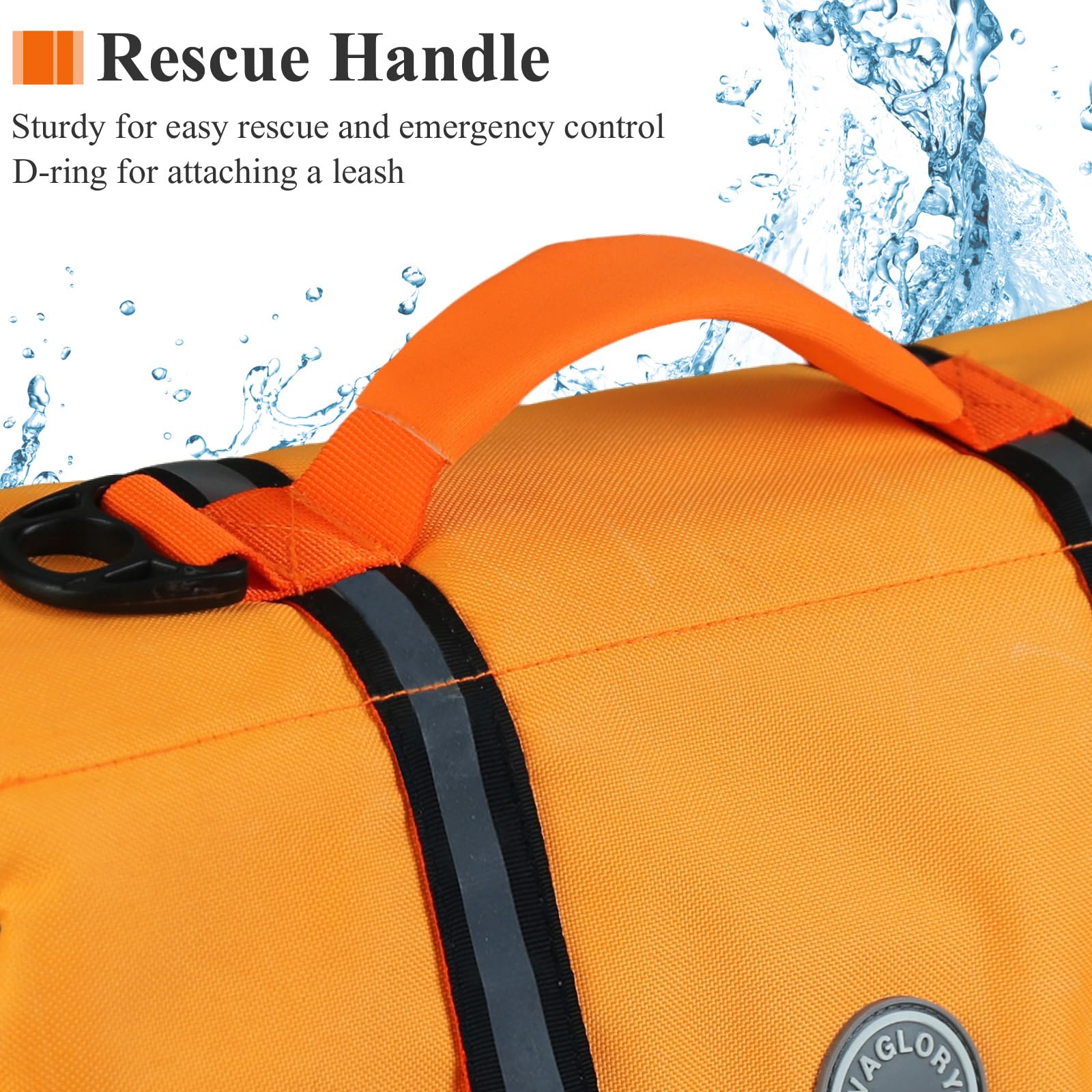 Vivaglory Ripstop Dog Life Jacket For Small Medium Large Dogs Boating, Dog Swimming Vest With Enhanced Buoyancy & Visibility, Dark Orange