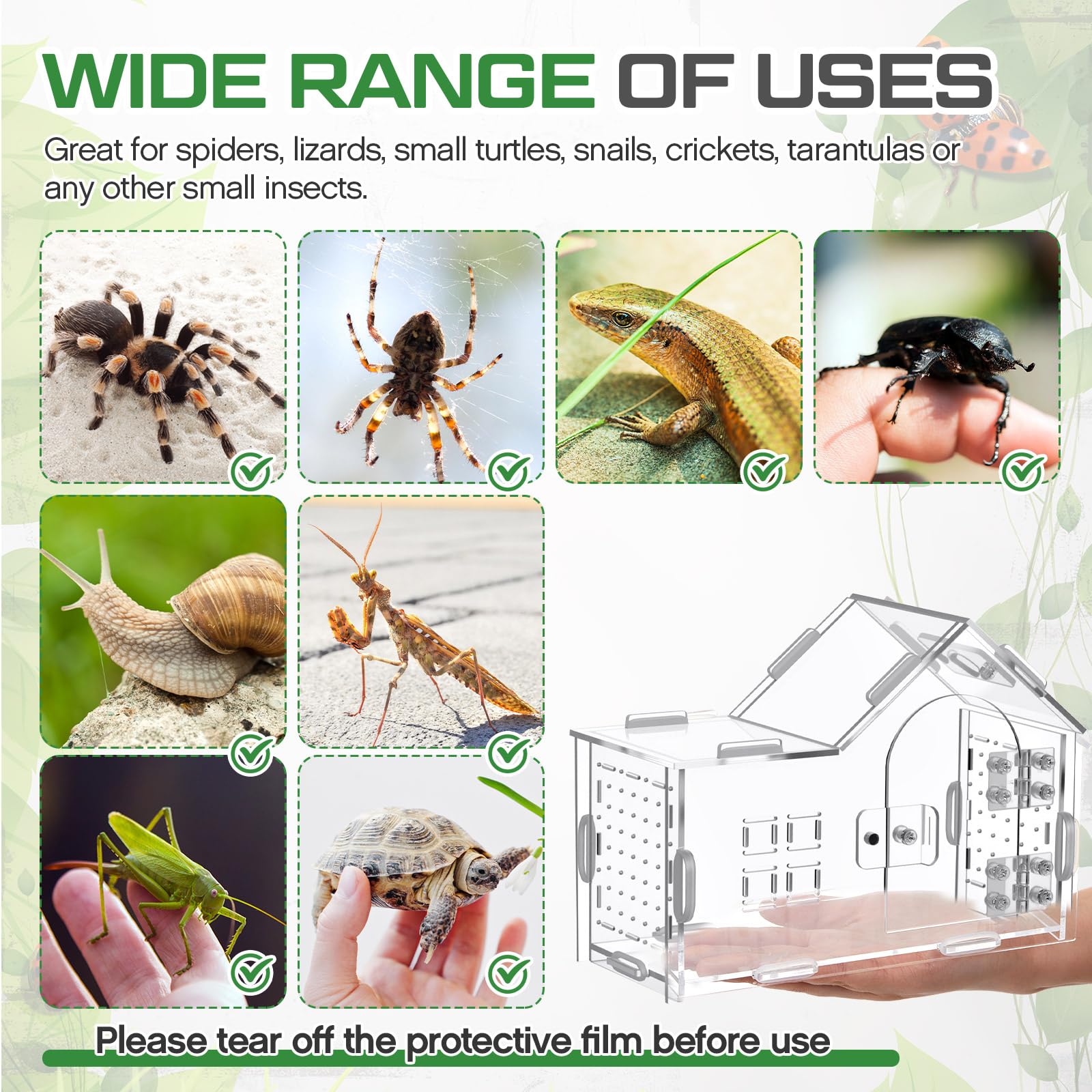 Jumping Spider Enclosure 7. 9 x 5. 9 x 3. 9 Inches Large Acrylic Tarantula Enclosure Reptile Habitat with Handle and Magnetic Do