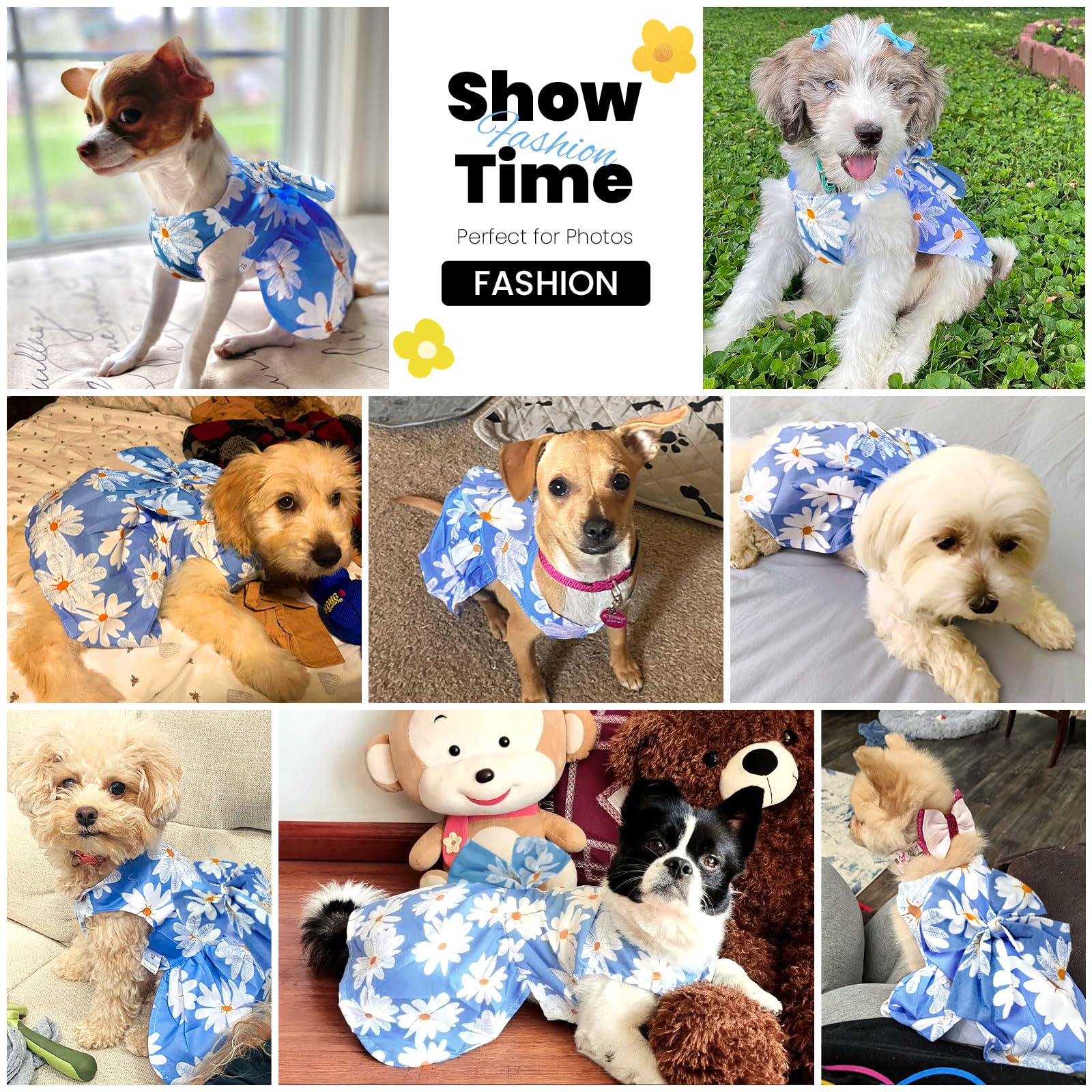 Abrrlo Cute Dog Dress Small Dog Clothes For Girls Female Puppy Outfits Blue Daisy Pet Summer Clothes Bowknot Doggy Cat Princess