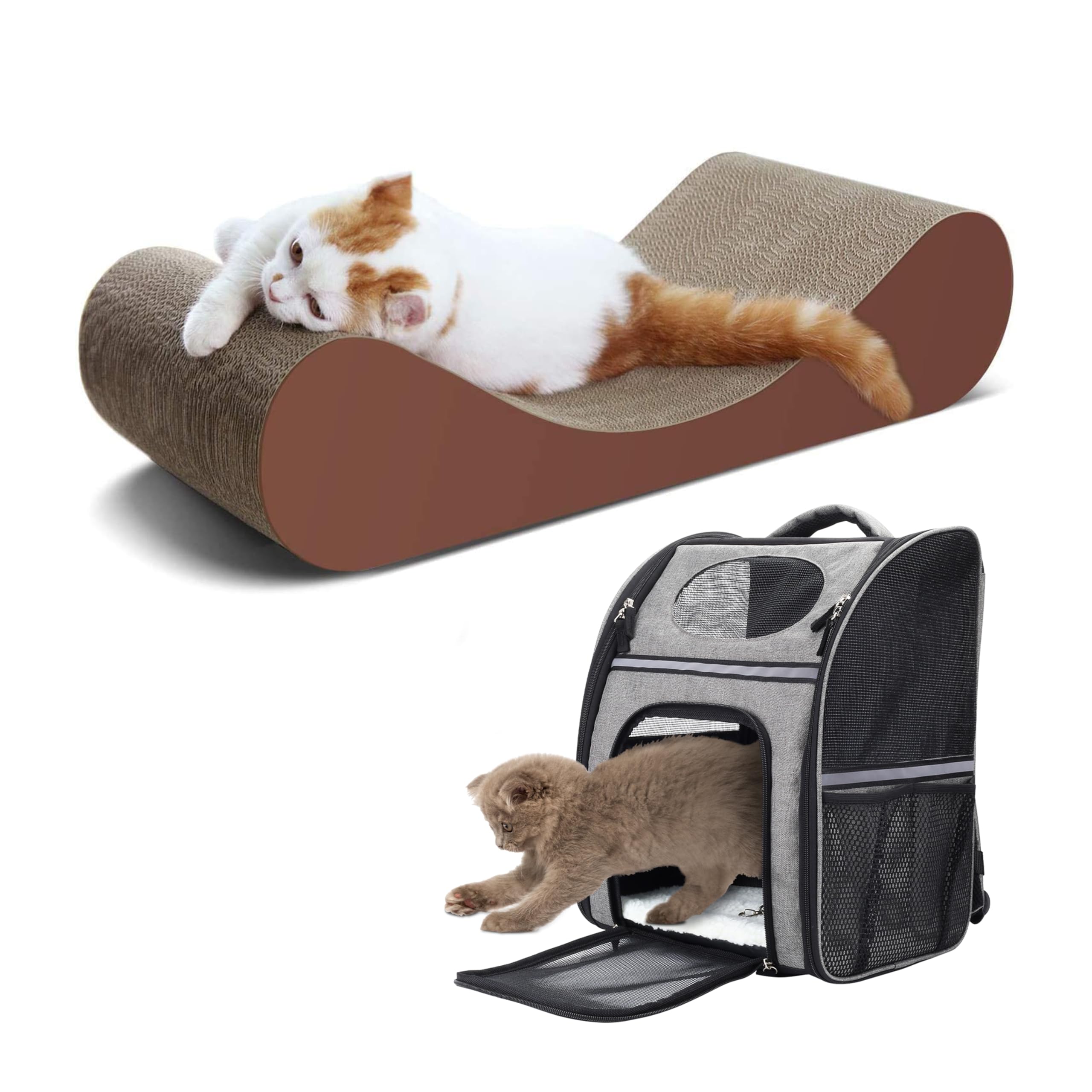 Bone Cat Scratcher Cardboard Lounge Bed And Pet Travel Carrier Soft Sided Portable Bag Up To 17Lbs, And Cat Scratching Post, Dur
