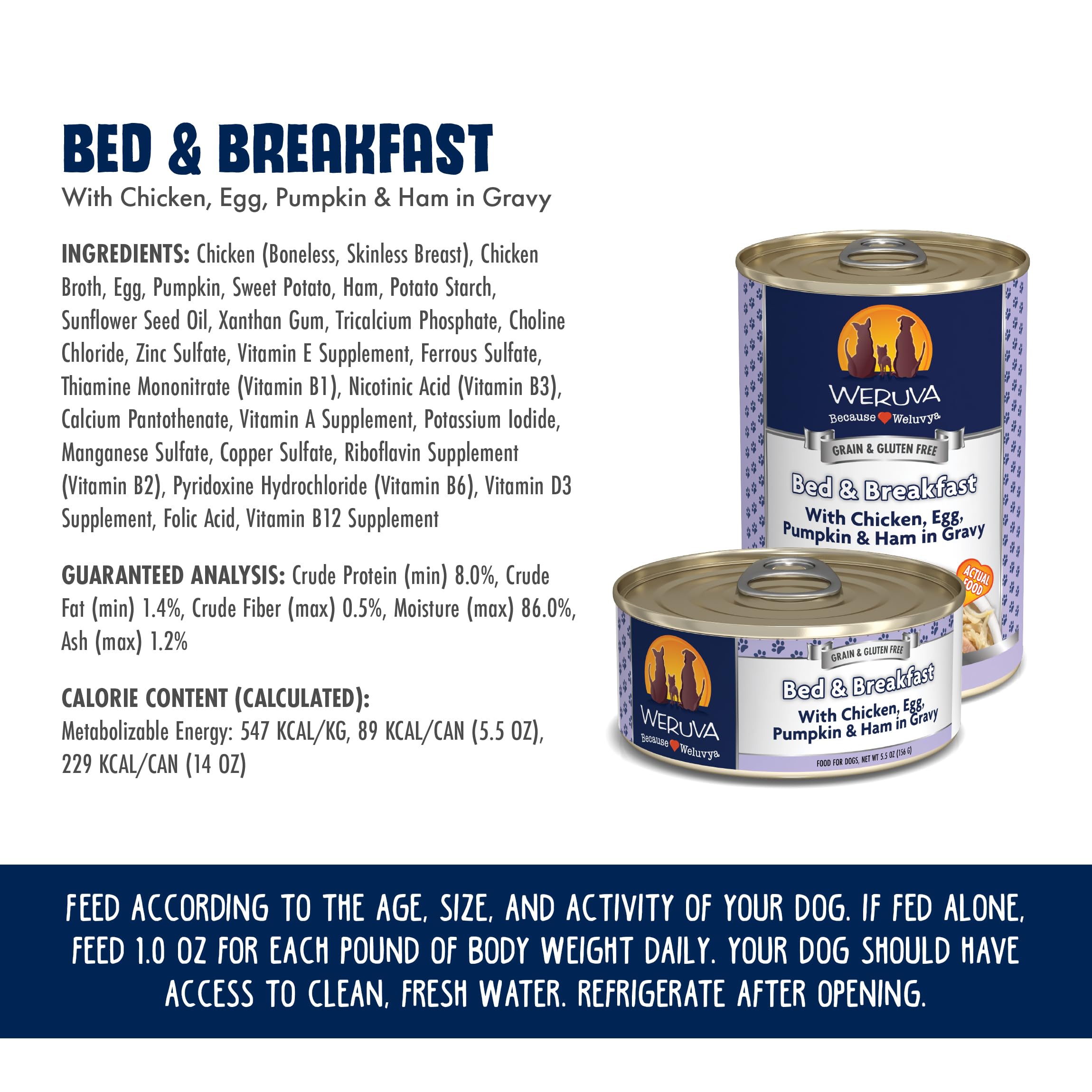 Weruva Classic Dog Food, Bed & Breakfast with Chicken, Egg, Pumpkin & Ham in Gravy, 14oz Can (Pack of 12)