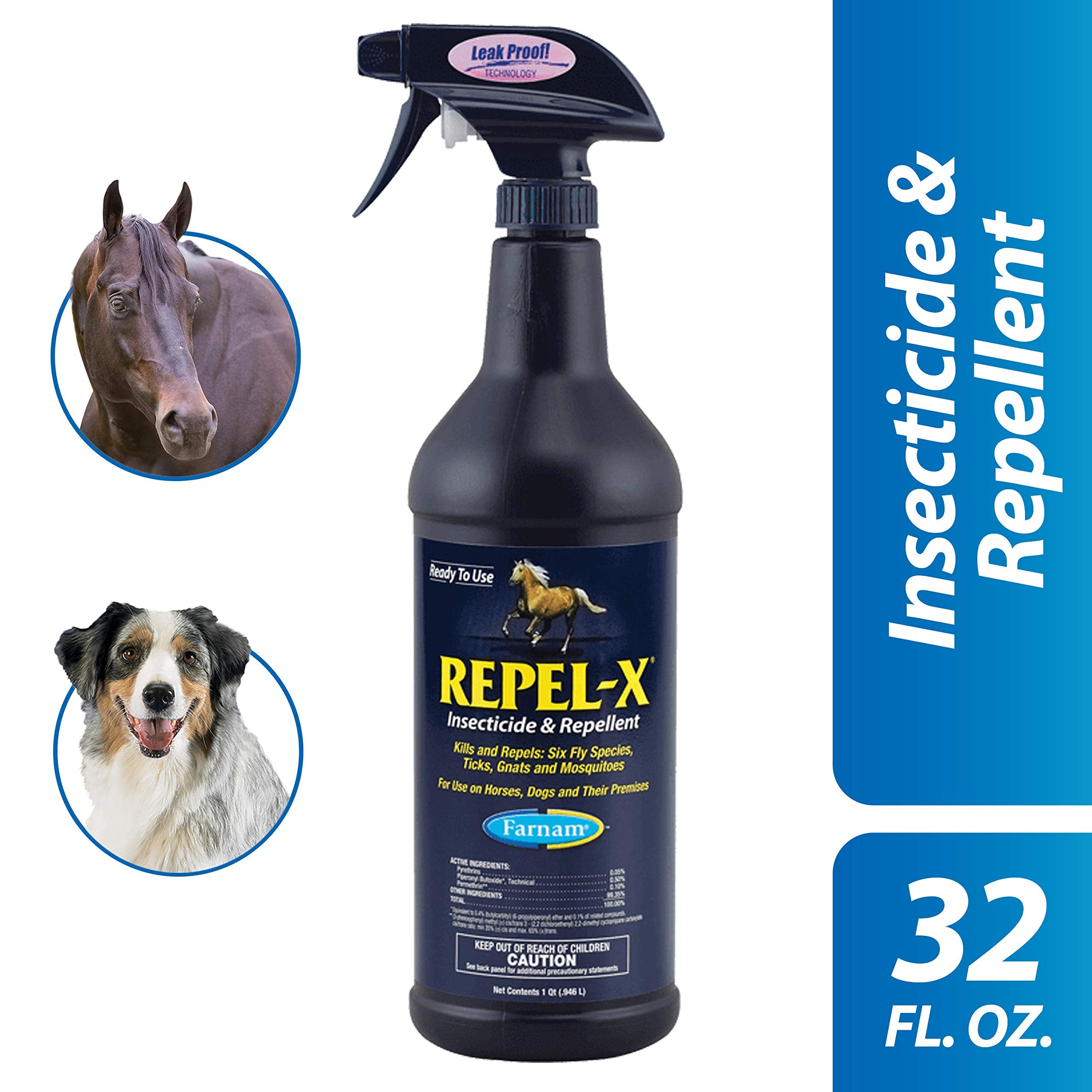 Farnam Repel-X Ready-To-Use Fly Spray, Insecticide And Repellent For Horses And Dogs, 32 Fluid Ounces, 1 Quart Bottle With Trigg