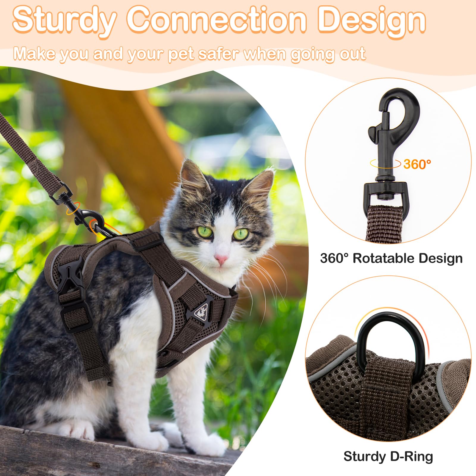 Cat Harness And Leash For Walking Soft Cat Harness Escape Proof, Adjustable Kitten Harness Cat Leash Reflective Strips Jacket, B