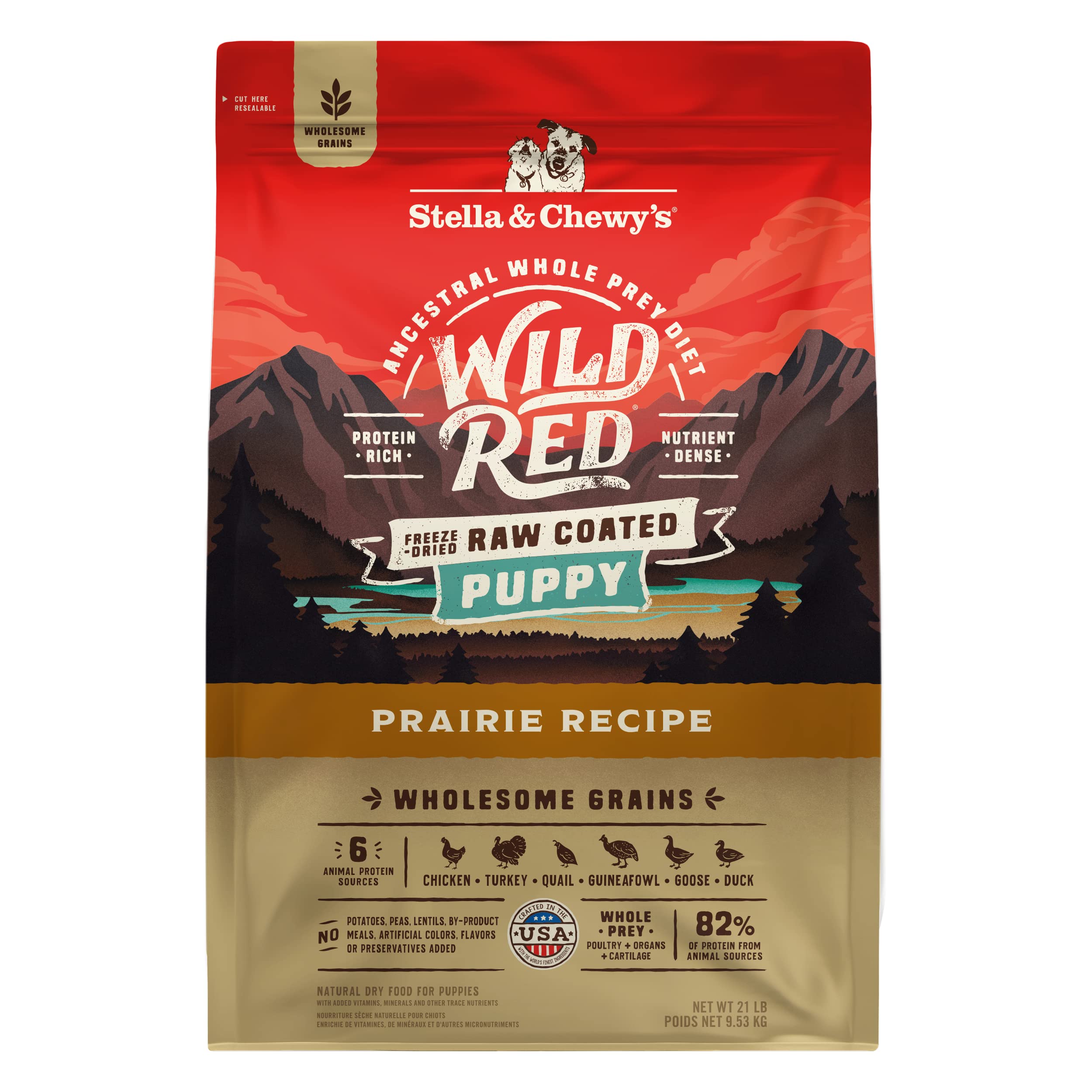 Stella & Chewys Wild Red Dry Dog Food Raw Coated High Protein Wholesome Grains Puppy Prairie Recipe, 21 lb. Bag