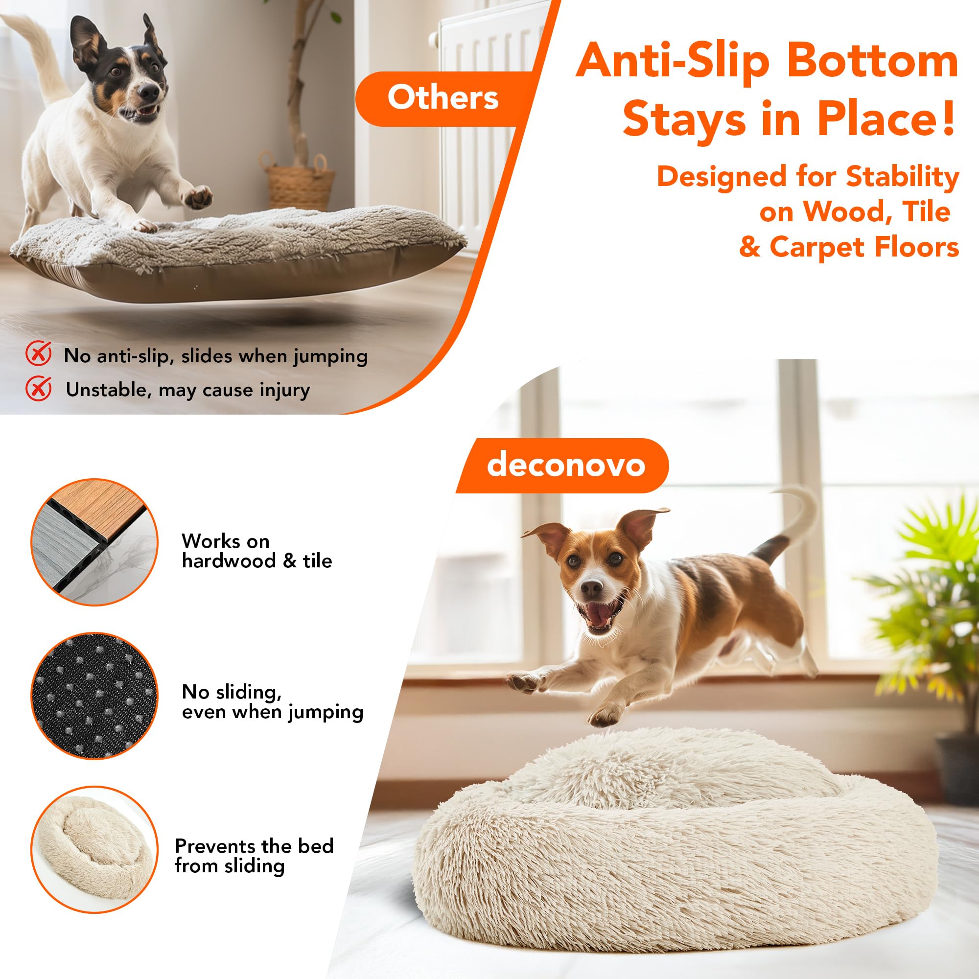 Deconovo Calming Dog Bed For Medium Dogs - Donut Washable Medium Pet Bed, 30 Inches Anti-Slip Round Fluffy Plush Faux Fur Cat Be