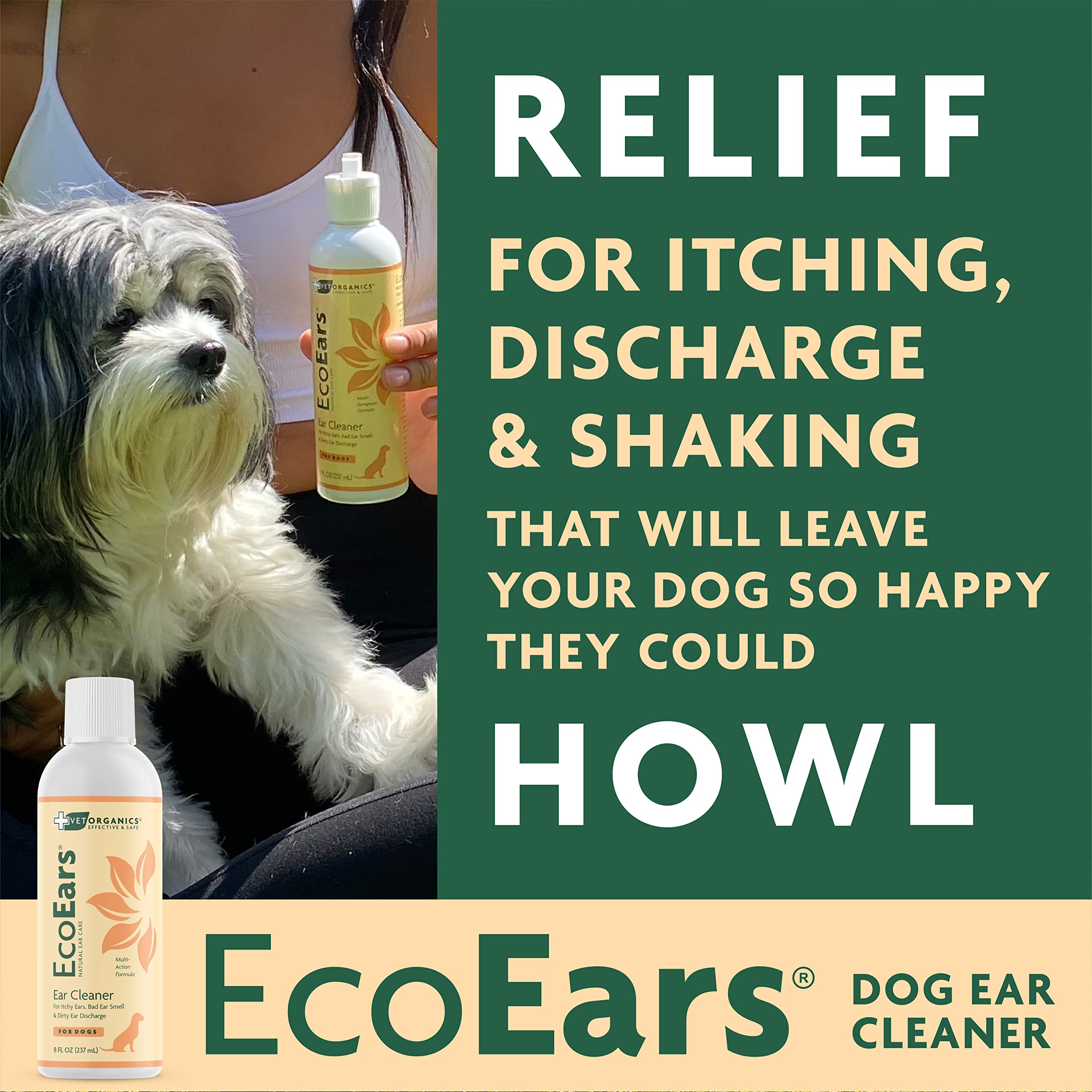 EcoEars Dog Ear Cleaner. Natural Multi-Action Formula. for Bad Discharge & Smell. Naturally Removes Foreign Matter and Cleanses