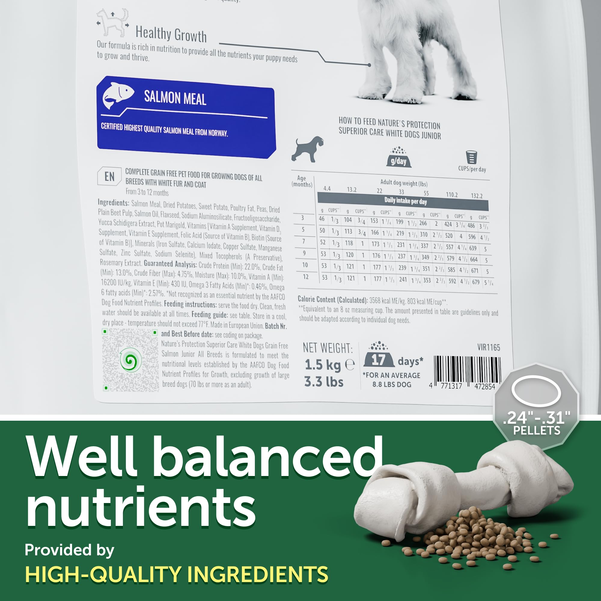 Natures Protection Superior Care White Dogs Grain-Free Dry Dog Food - High Protein, Tear Stain Dog Food for All Breeds Light Co