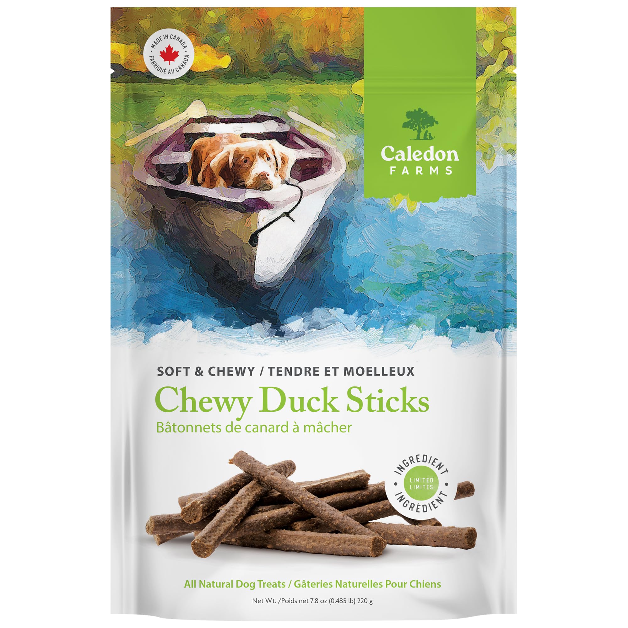 Caledon Farms Chewy Duck Sticks Dog Treats, No Additives, Preservatives Free, 7.76 Ounces
