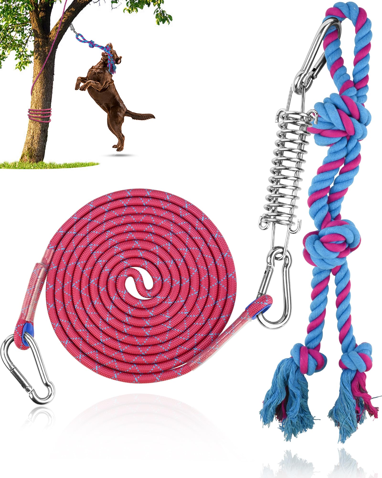 Petbobi Bungee Dog Toy, Tether Tug Outdoor Dog Toy for Pitbull Interactive & Exercise, Spring Pole Tether Tug of War Toy with Du