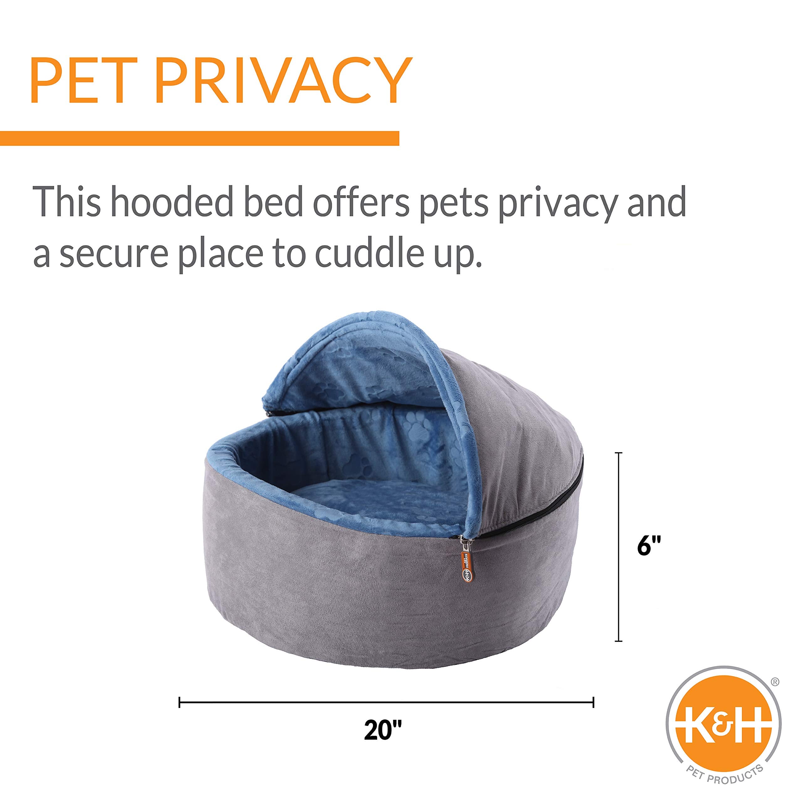 K&H Pet Products Self-Warming Kitty Bed Hooded Blue/Gray Large 20 Inches