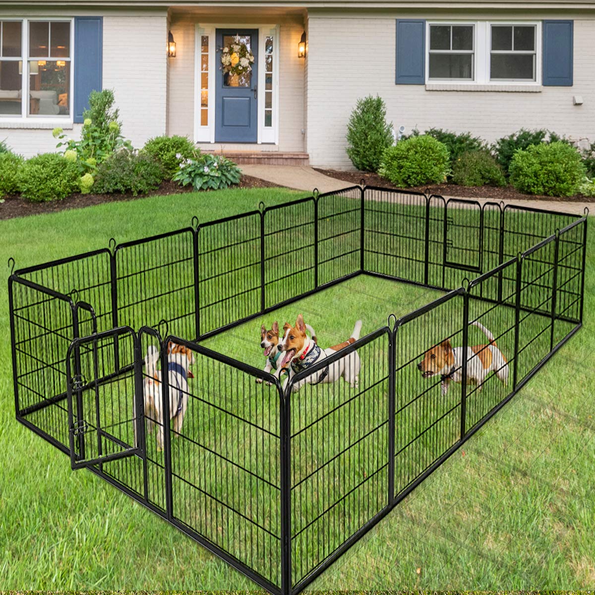 Giantex 40 Inch Fence With Door, 16/8 Panels Playpen for Outside Large Dogs, Portable Pet Enclosure, Heavy Duty Metal Camping Fe