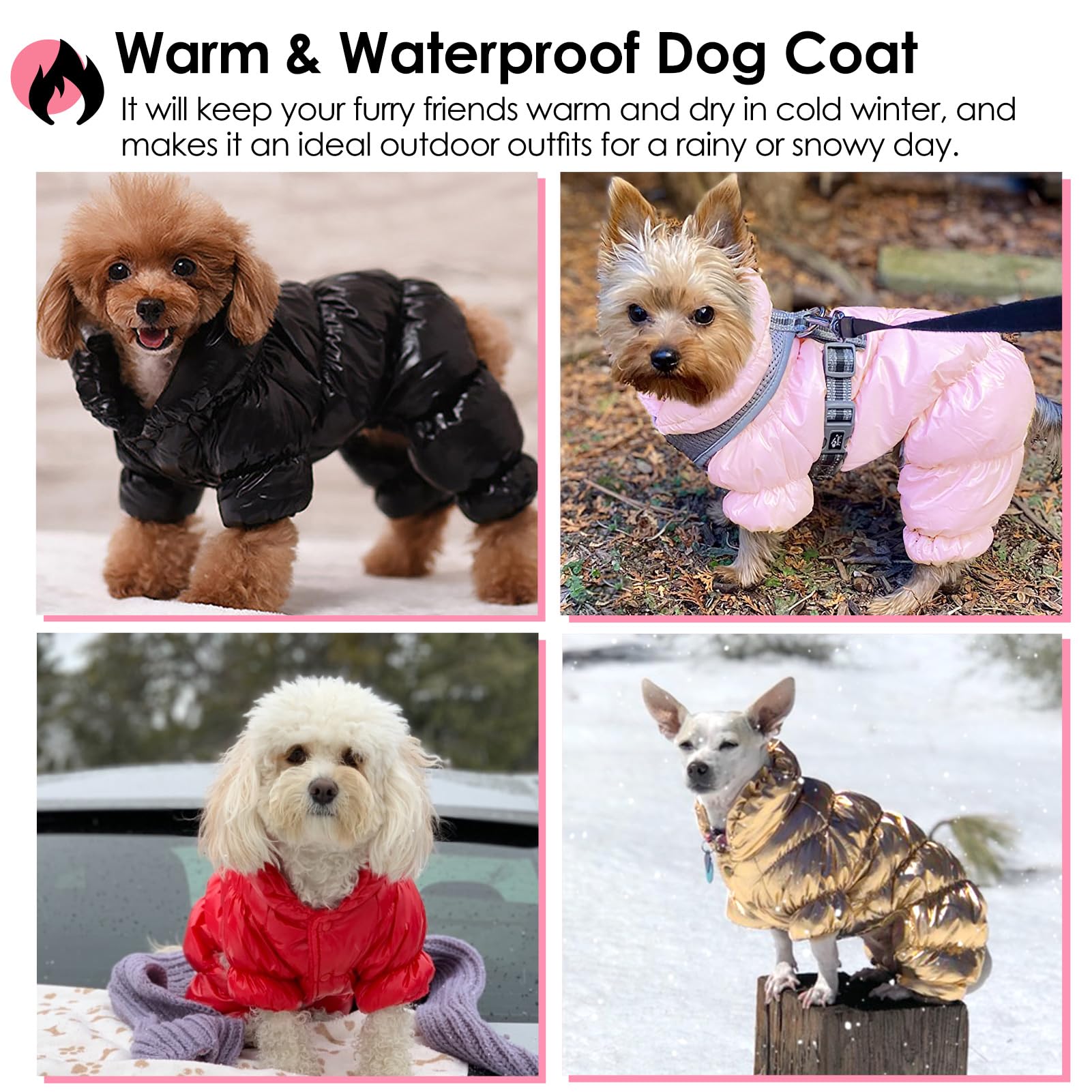 AOFITEE Dog Coat - Waterproof & Windproof Puppy Jacket for Winter, Fullbody Snowsuit, Fleece Vest, Red, M