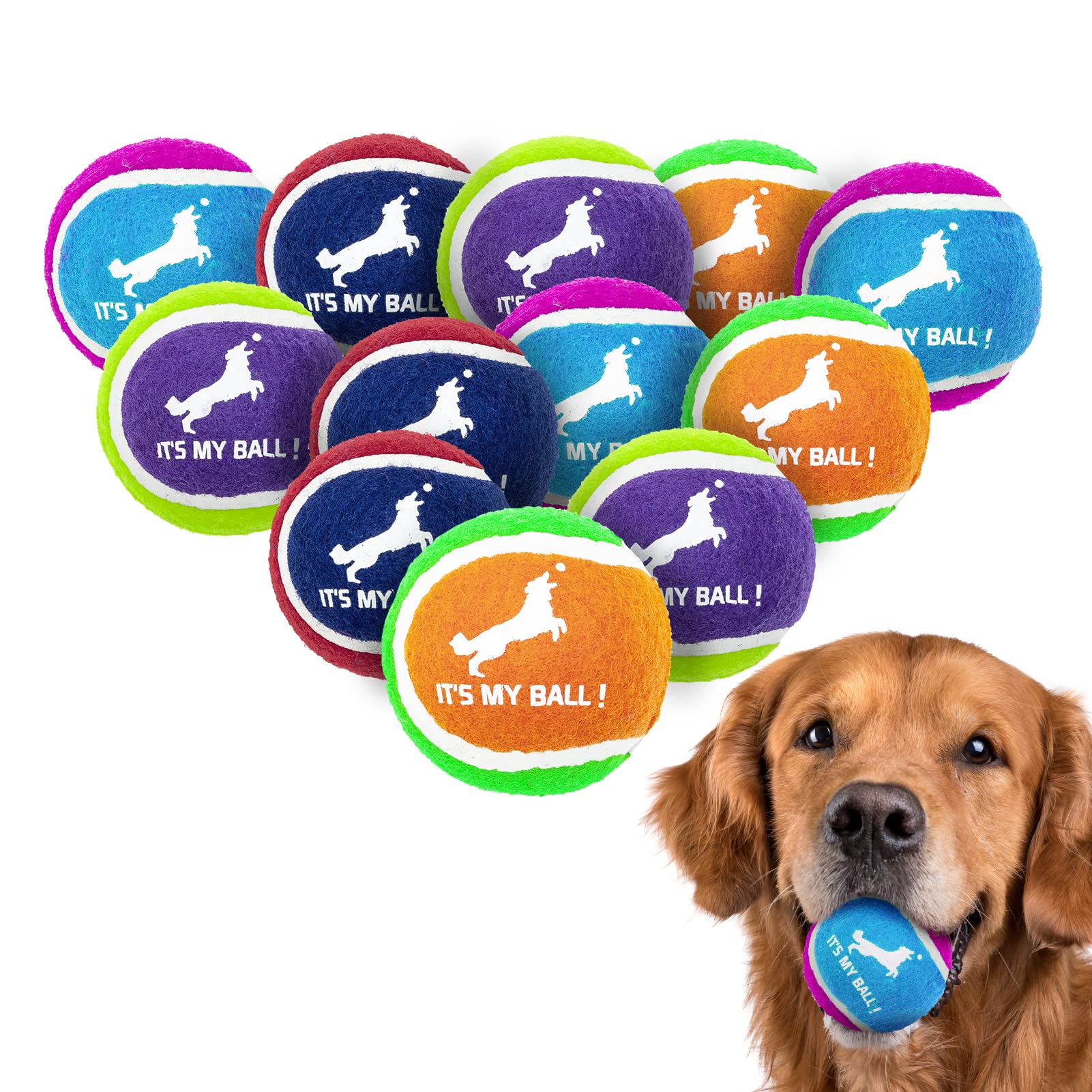 Expawlorer Squeaky Tennis Balls For Dogs-12 Pack High Elastic Dog Balls For Aggressive Chewers,Interactive Dog Chew Toys For Tra