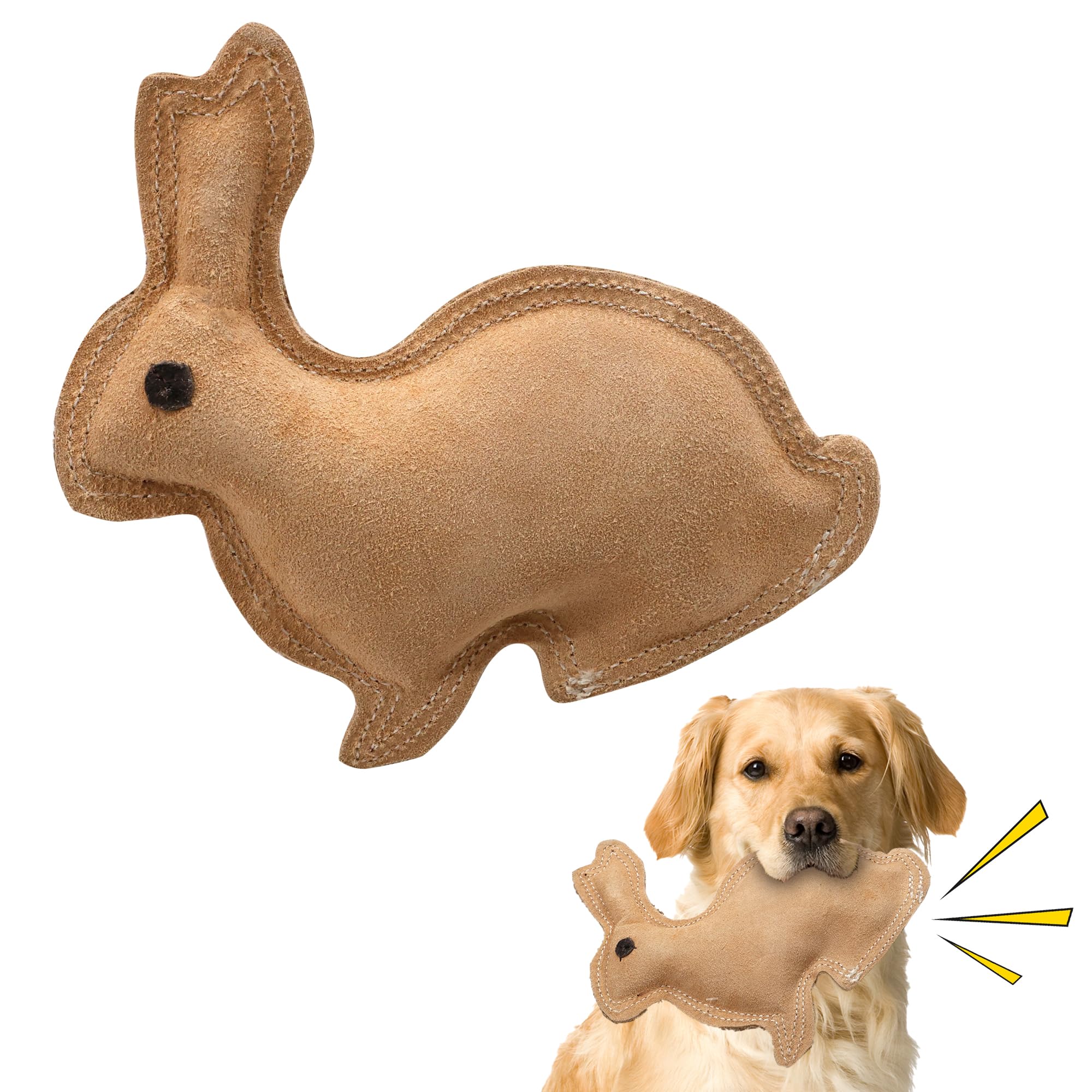 SPOT Dura-Fused Leather Rabbit - Durable Dog Toy with Squeaker, Real Leather & Jute Fabric, Interactive Toy for Moderate & Aggre