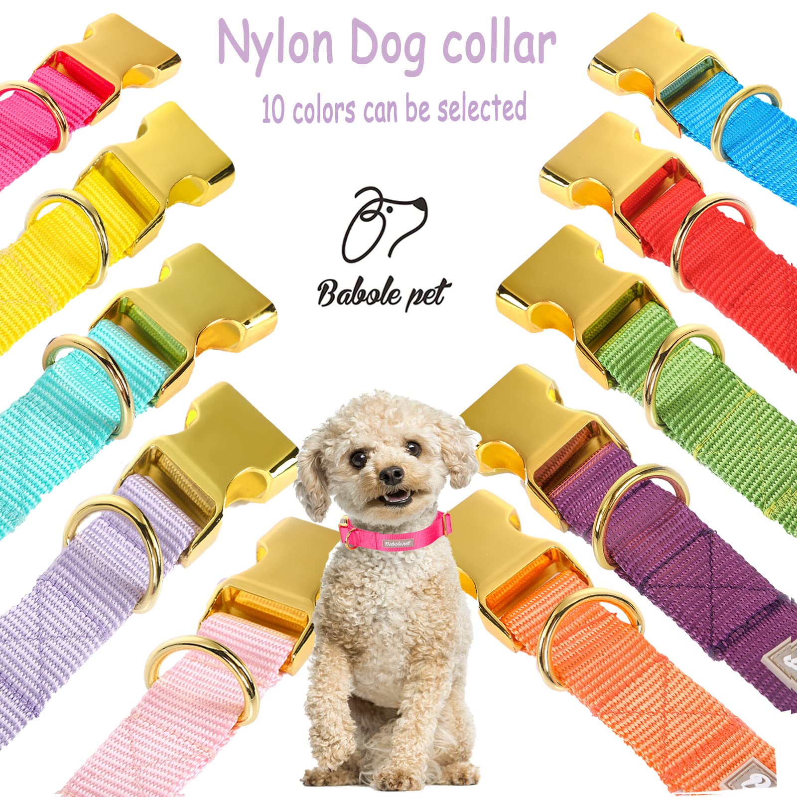 Babole Nylon Dog Collars Red For Small Puppy Dog,13 Colors,Adjustable Soft Comfortable Pet Collars With Safety Metal Buckle For Medium Large Boy&Girl&Female Dog(Rose Red,S)