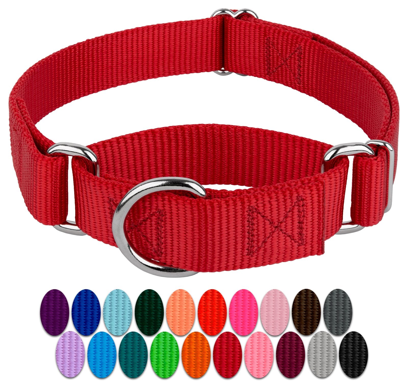 Country Brook Petz Martingale Dog Collar - Heavy-Duty Training Collar With No Buckle - Service Dog Collar For All Pups - Vibrant, Colorful Collection (Red, 1 Inch, Medium)