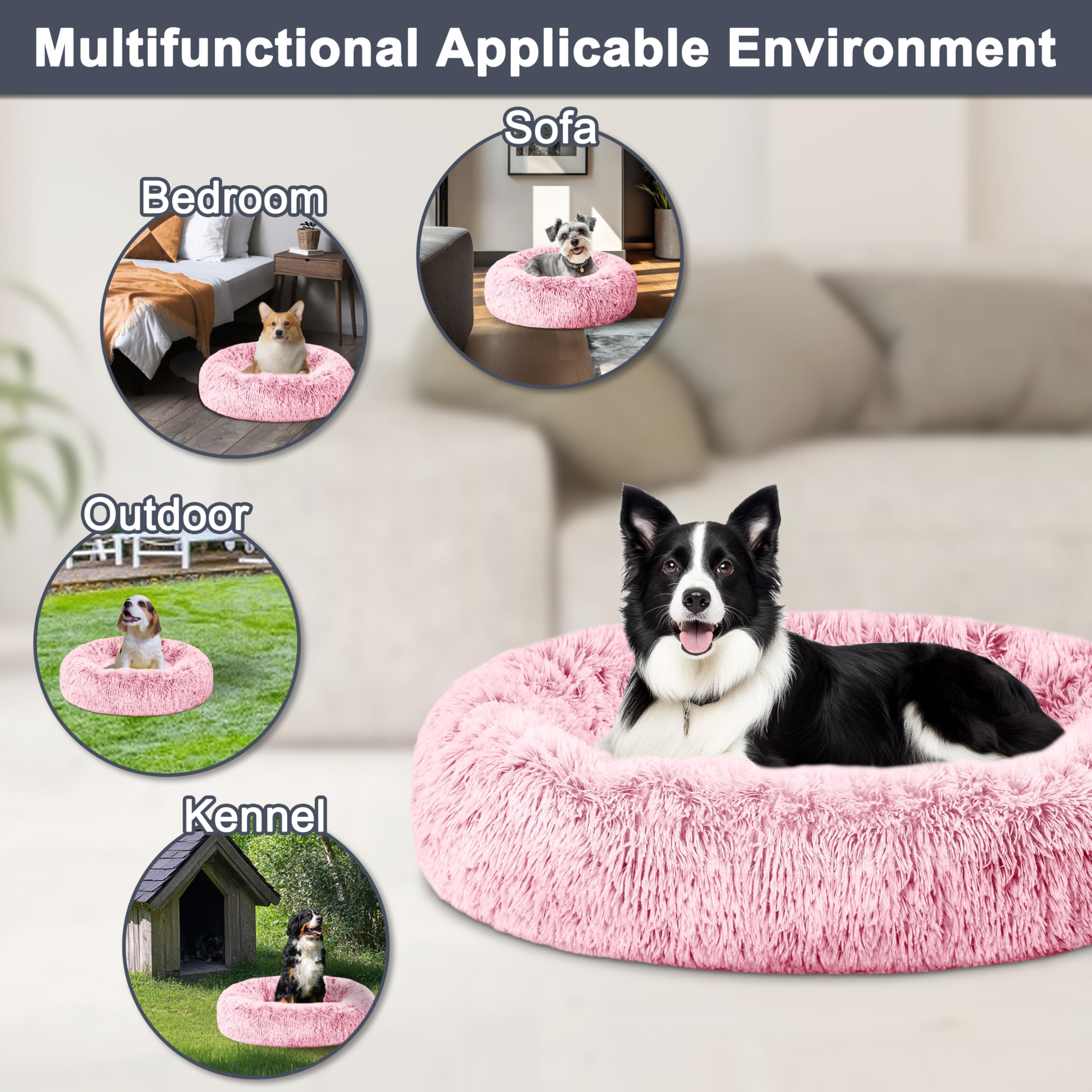 ELSKER&HOME Calming Dog Bed,Donut Washable Warming Soft Round 20 inches Dog Beds for Small Dogs,Anti-Anxiety Fluffy Plush Cushio