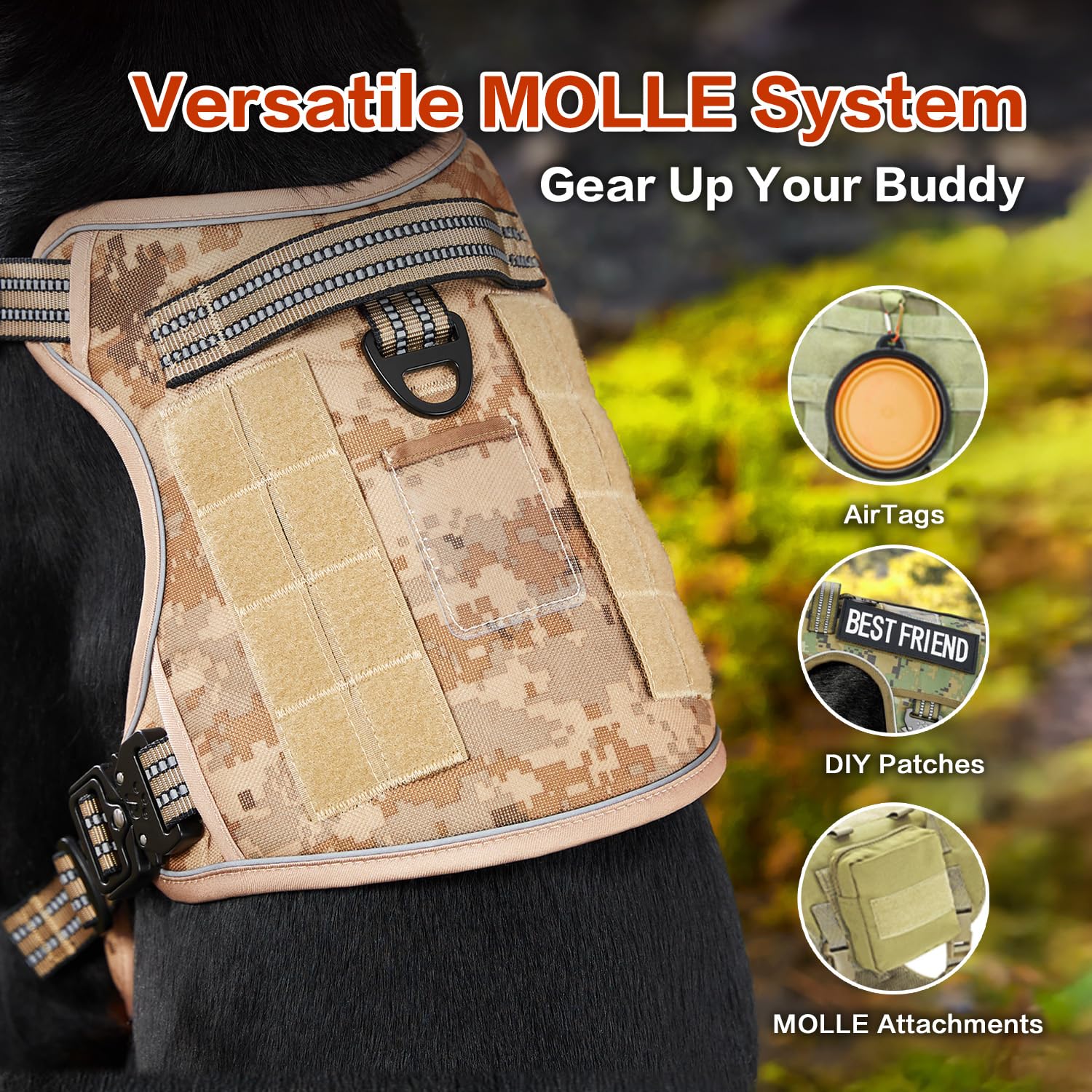 Pawspassion Tactical Dog Harness For Large Dogs, Chew-Proof Metal Hardware, Heavy Duty No Pull Dog Harness, Reflective Strips, A