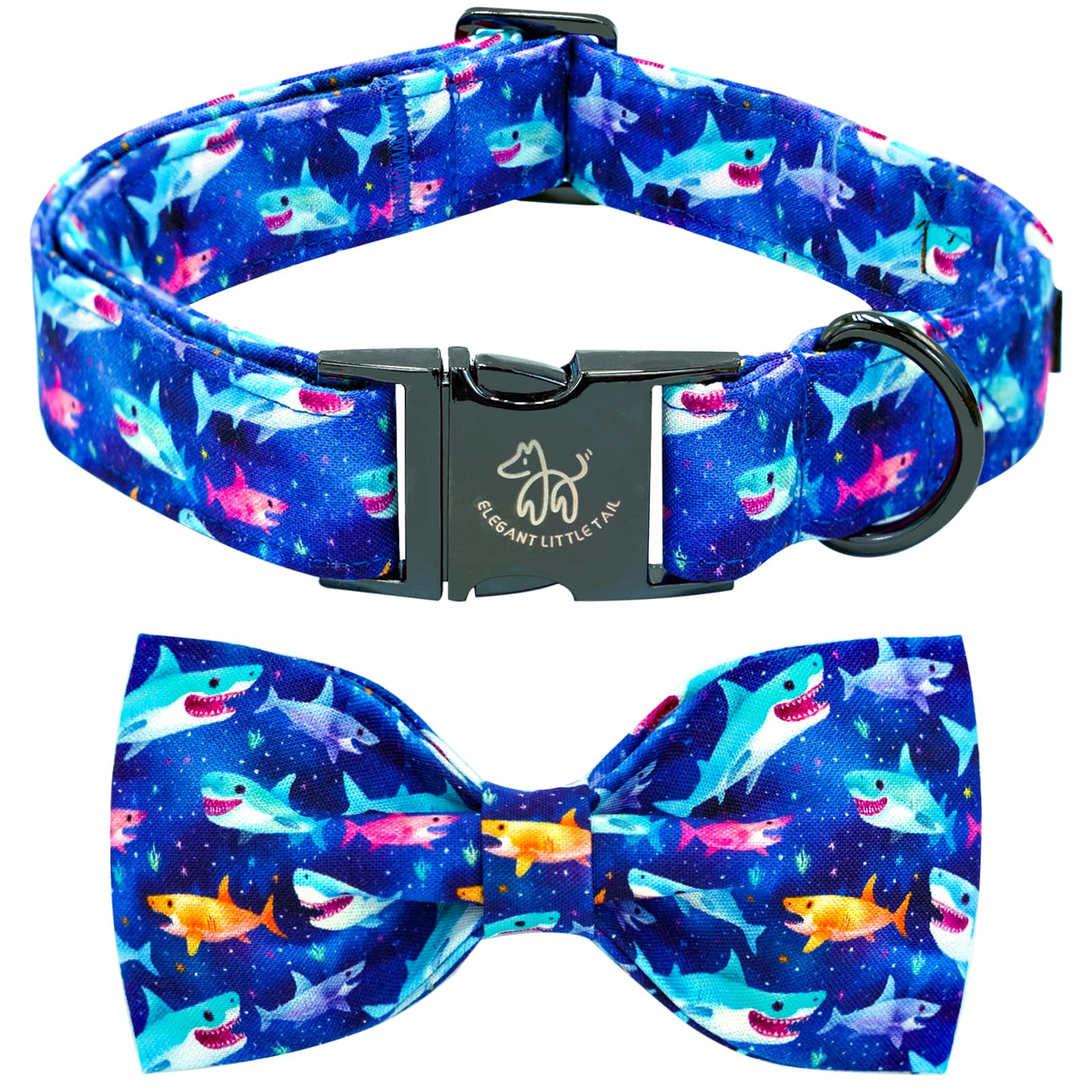 Elegant Little Tail Dog Collar- Cute Shark Dog Collar With Bow For Large Dogs, Male Adjustable Cotton Summer Pet Holiday Puppy C
